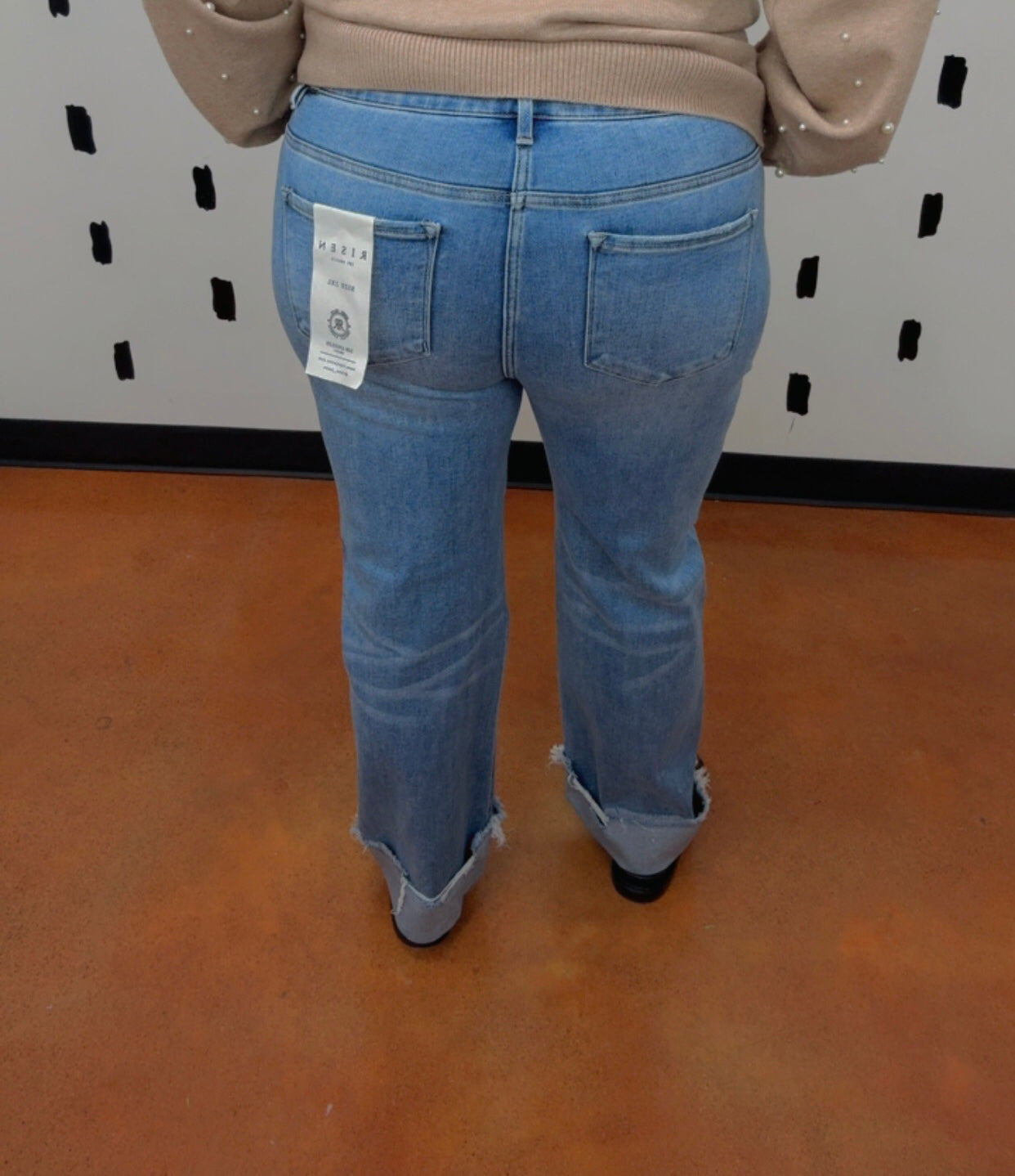 Tummy Control High Rise Crop Straight Cuffed Jeans