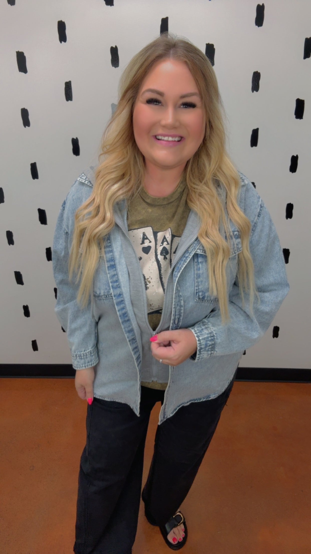 Oversized Hooded Zip Up Denim Shirt