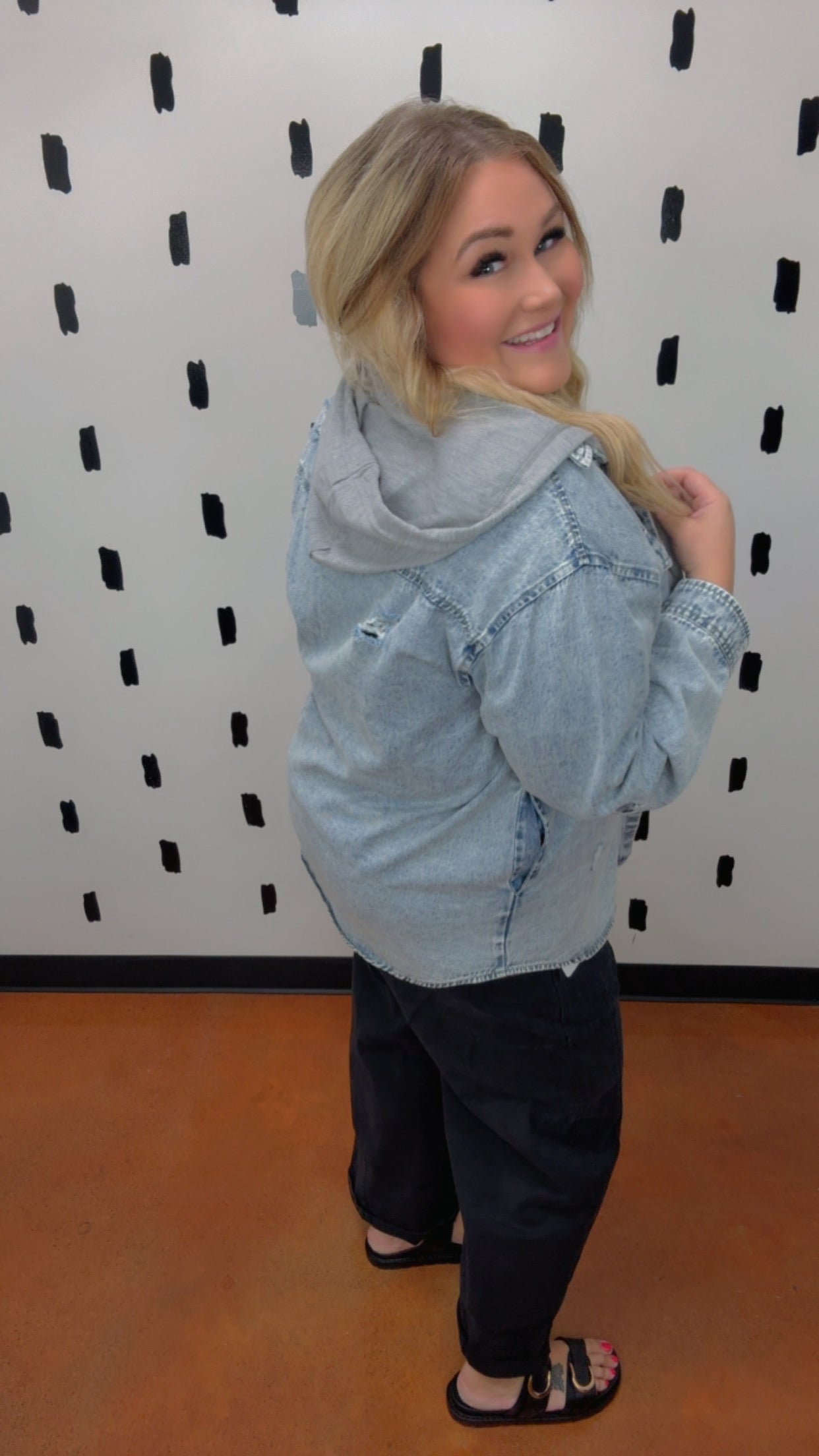 Oversized Hooded Zip Up Denim Shirt