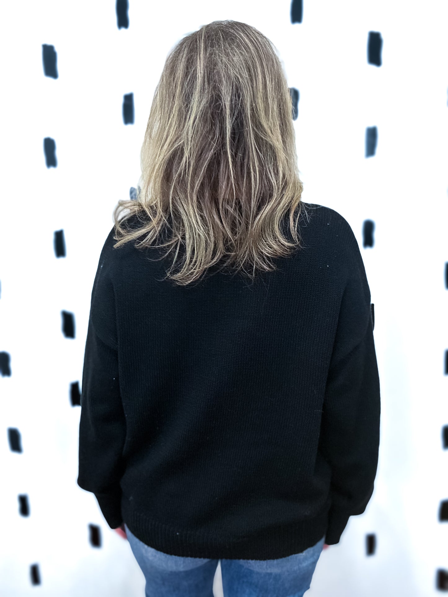 Black Roll Neck Knit Sweater