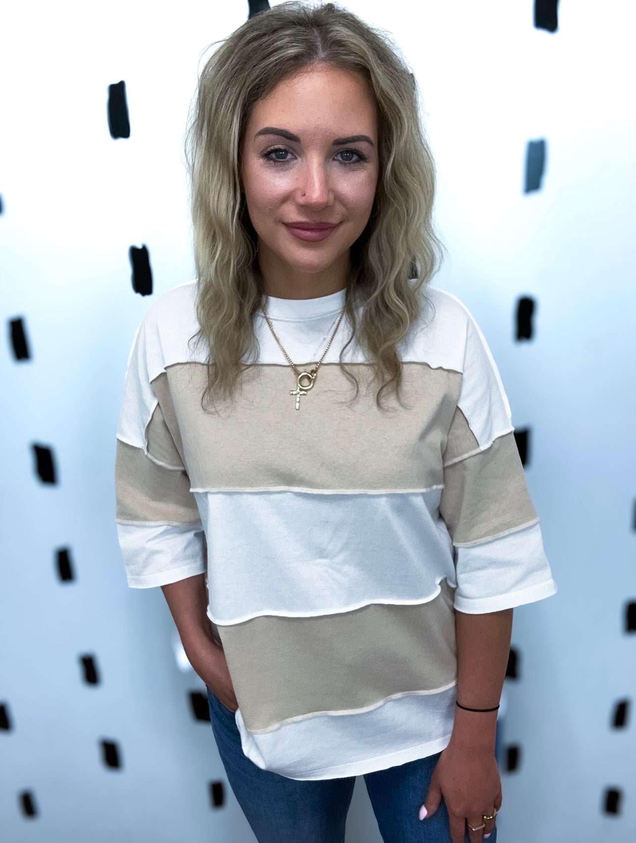 Short Sleeve Color Block Top