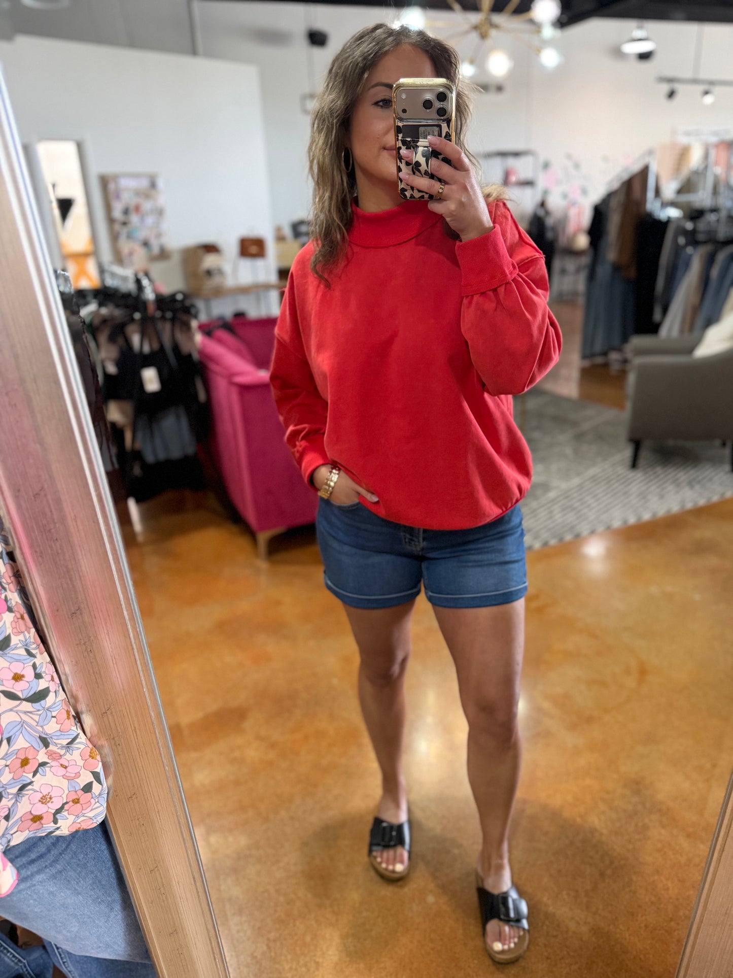Red Mock Neck Sweatshirt