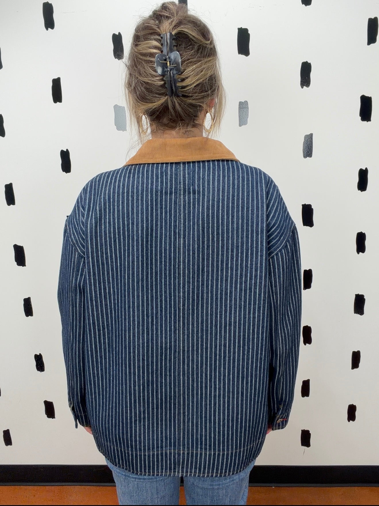Indigo Stripe Corduroy Collar Denim Shacket