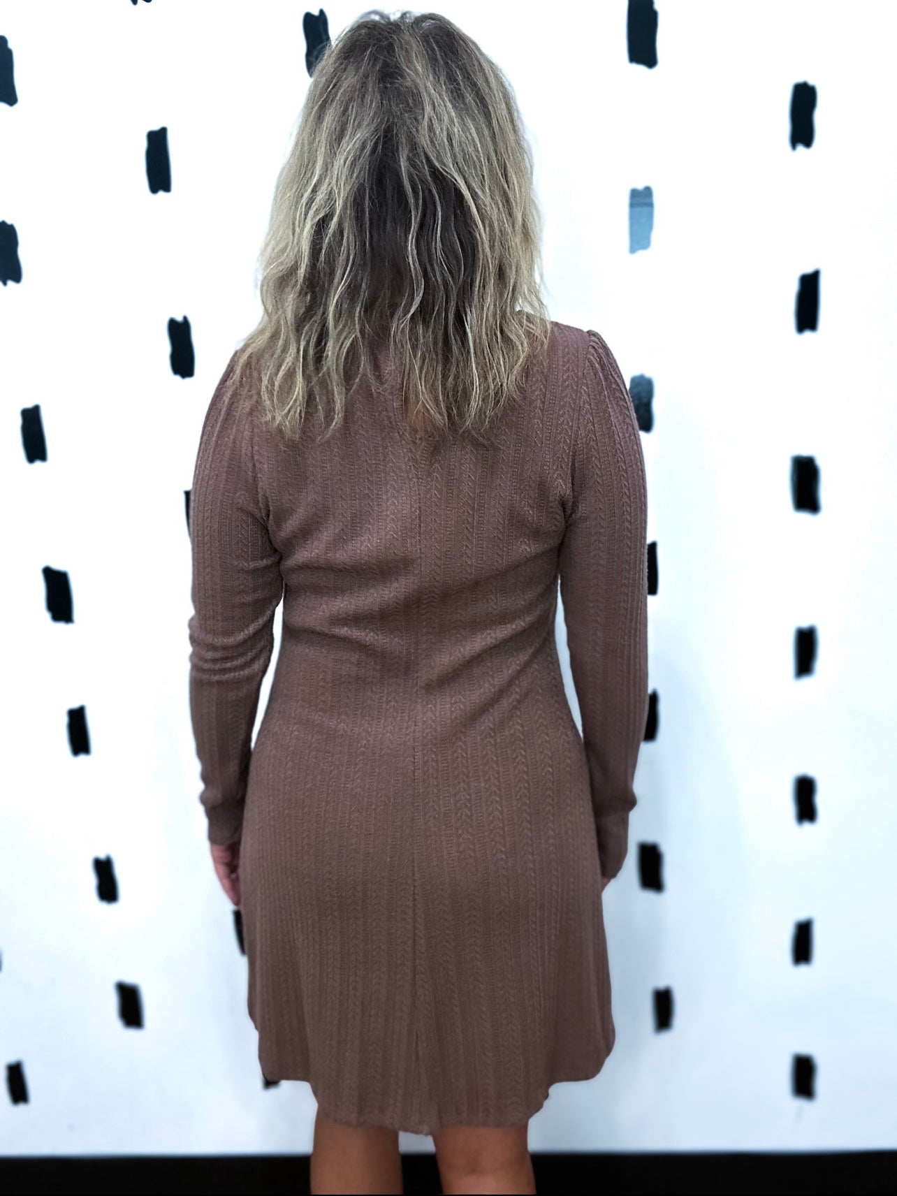 Mocha Lace Ruffled Mock Neck Dress