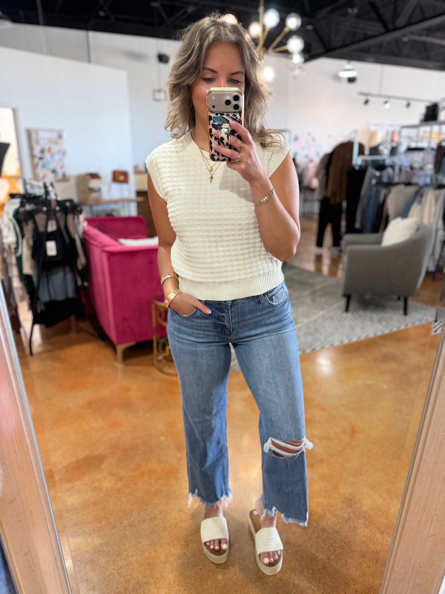 Whip Cream Textured Sleeveless Knit Top