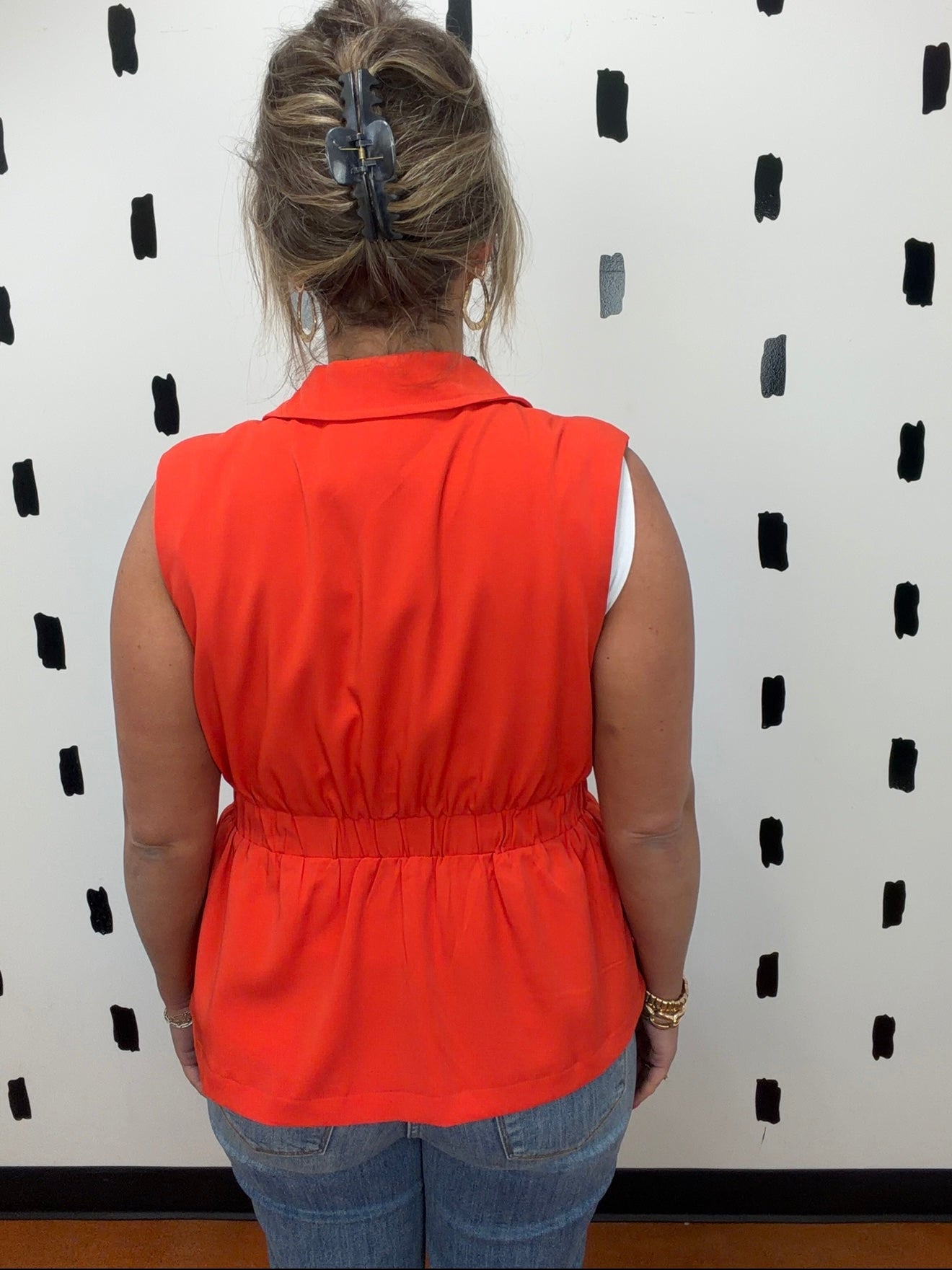 Coral Red Peplum Vest Top