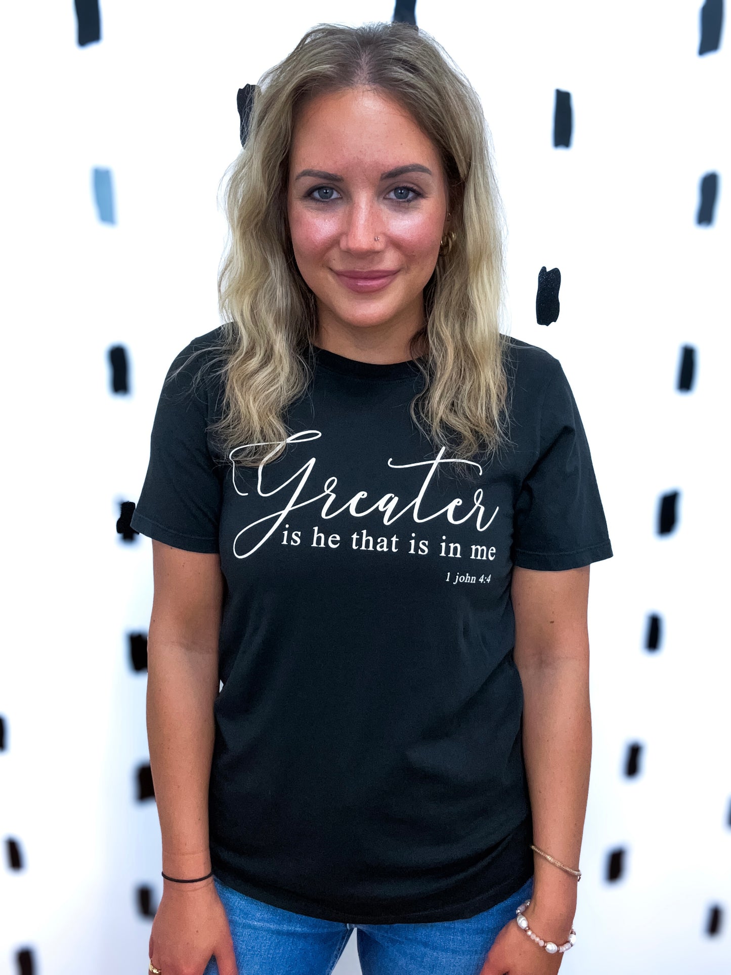 Black Greater Is He Graphic Tee