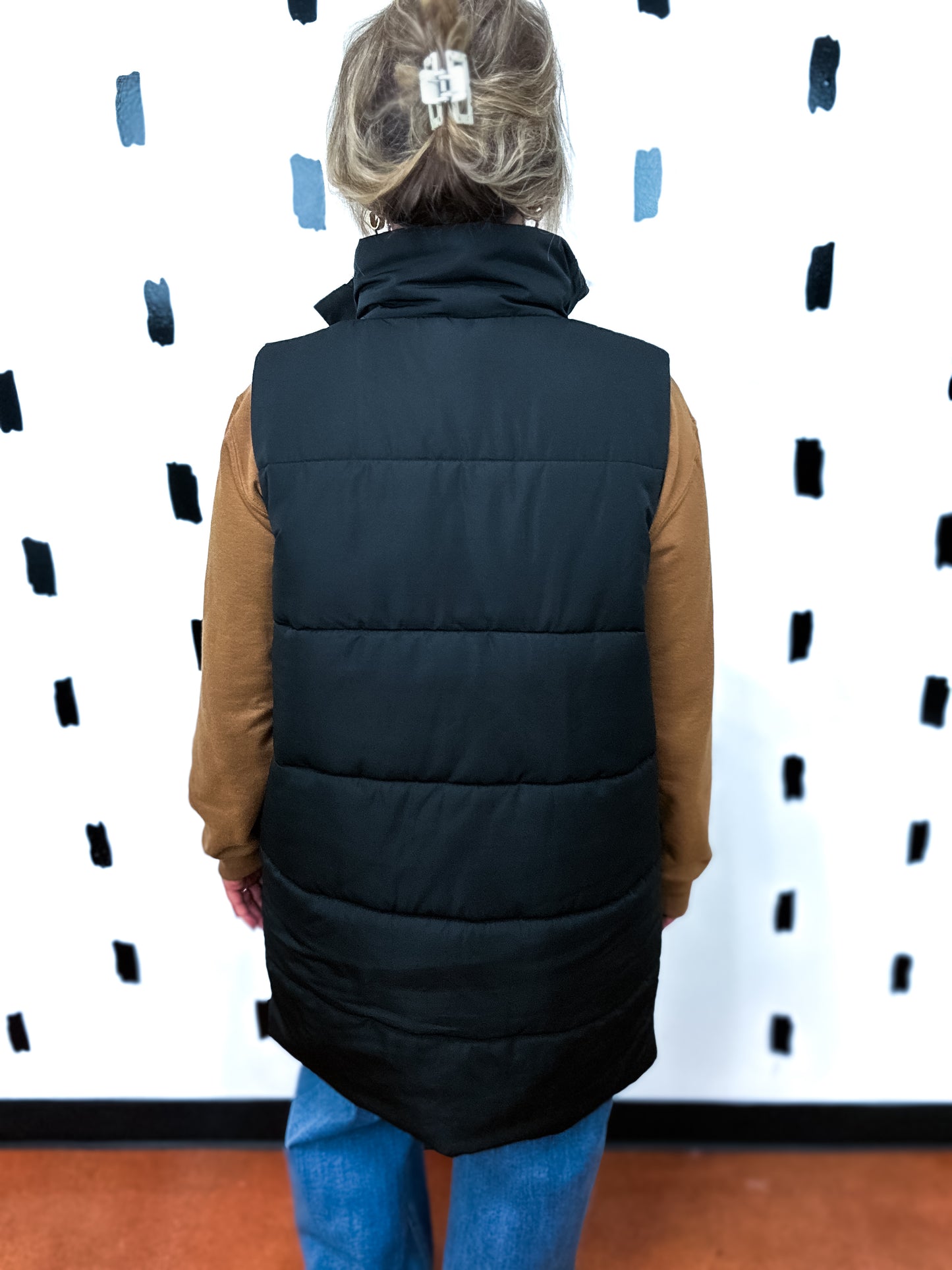 Black Long Puffer Vest