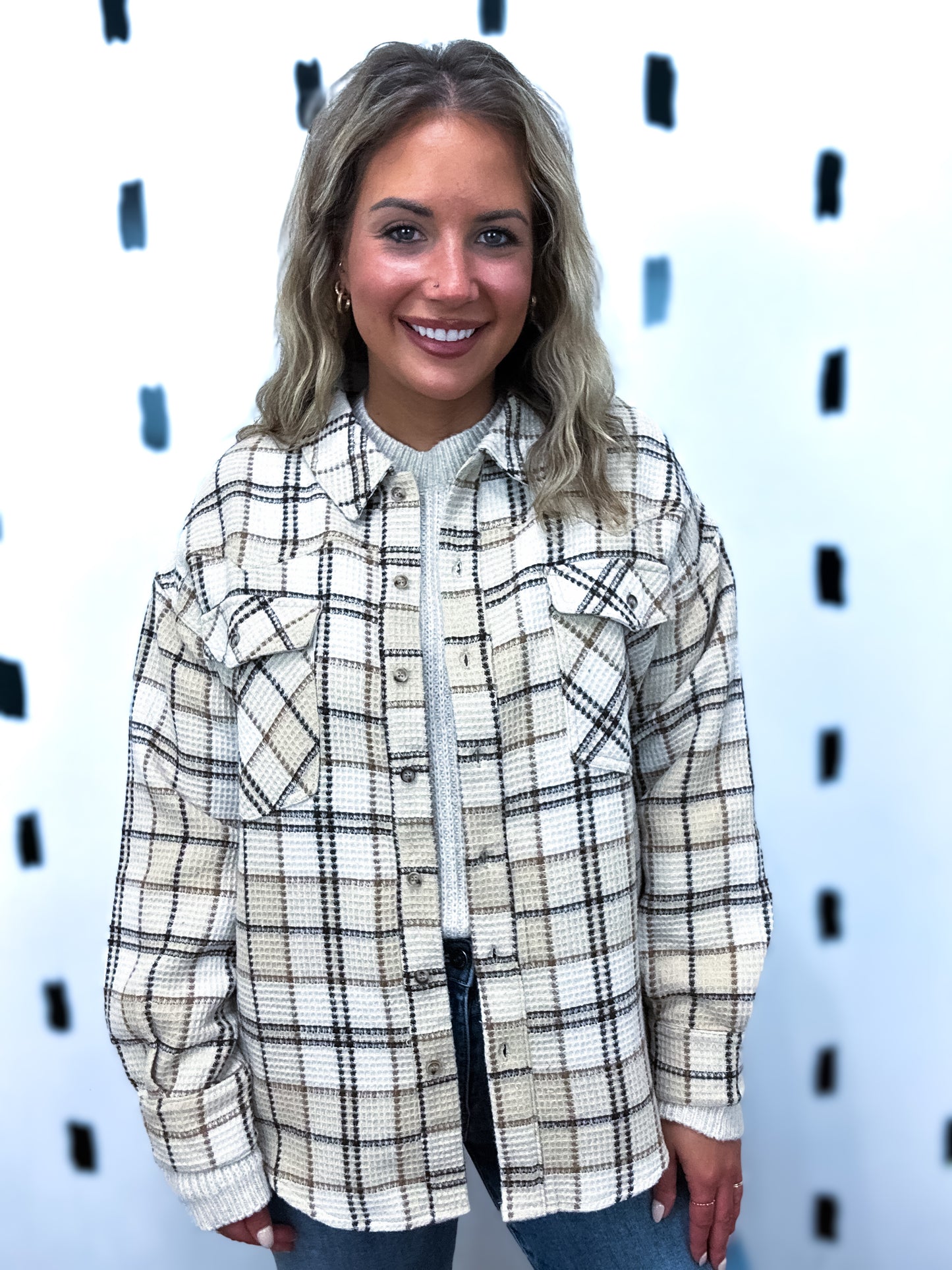 Cream Mix Checkered Shacket