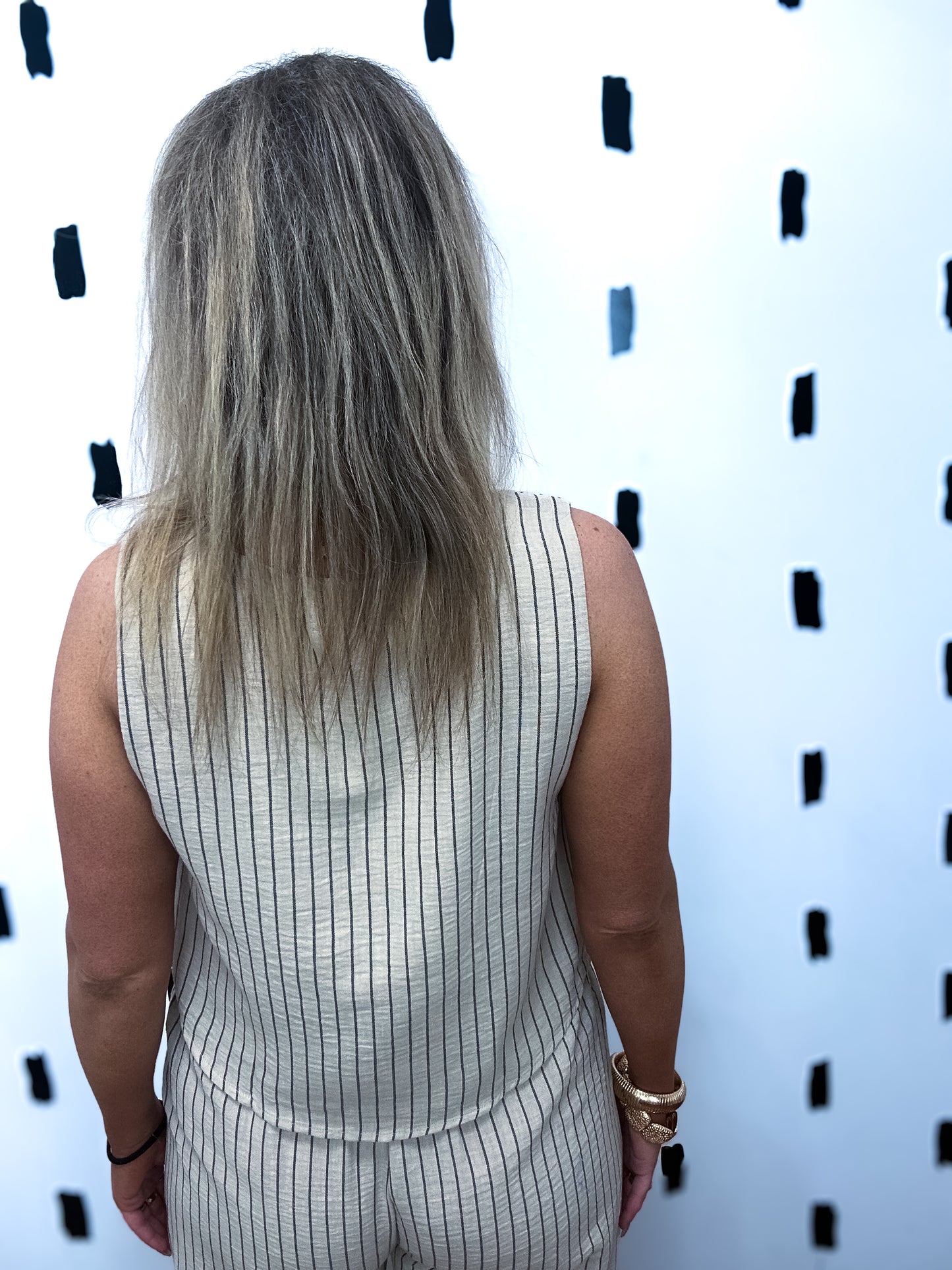 Light Khaki Pinstripe Sleeveless Top