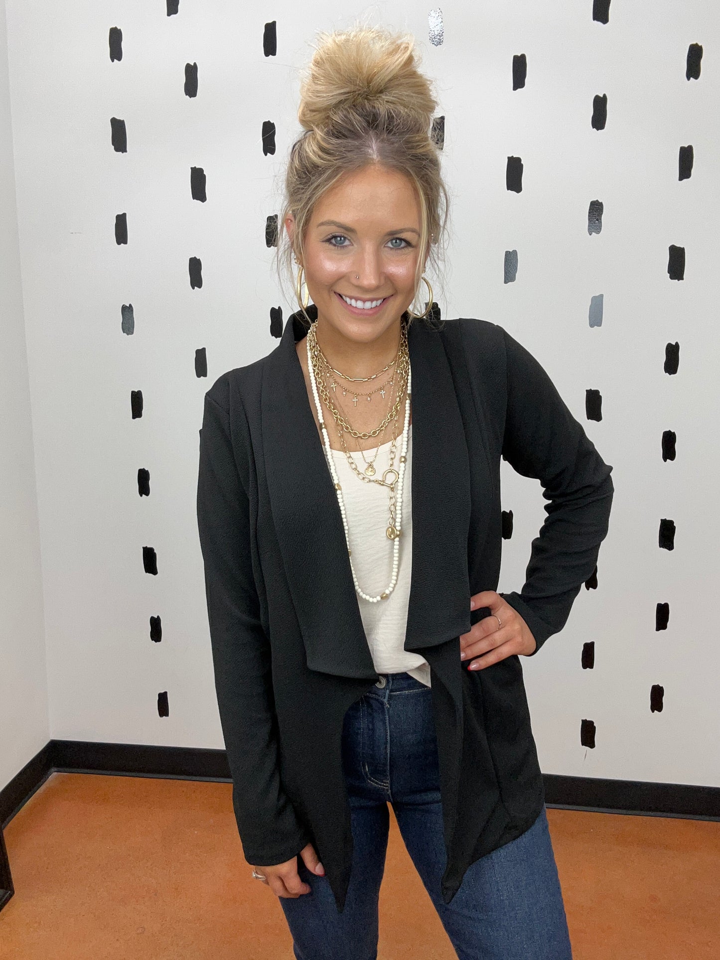 Black Solid Open Blazer