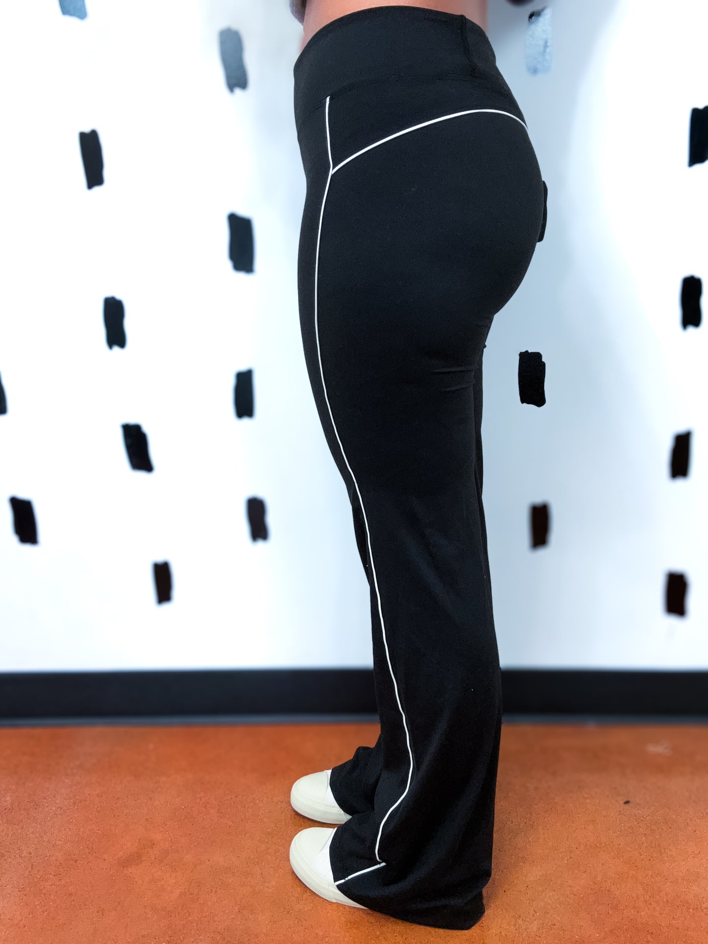 Black Piping Detail Workout Pants