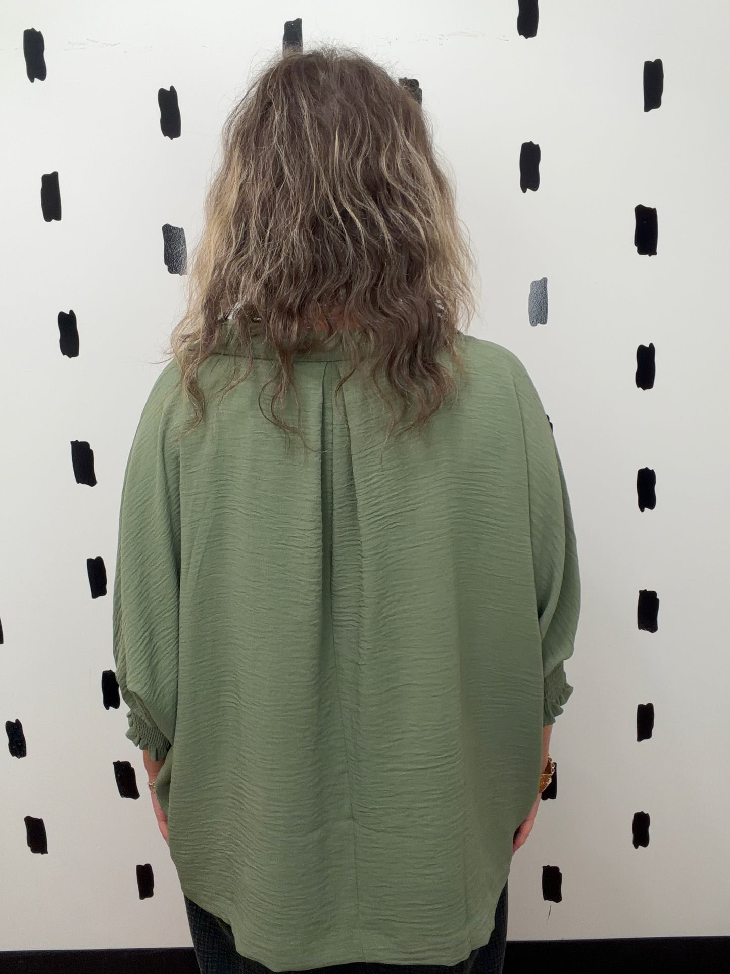 Lt Olive 1/2 Sleeve Collar Blouse