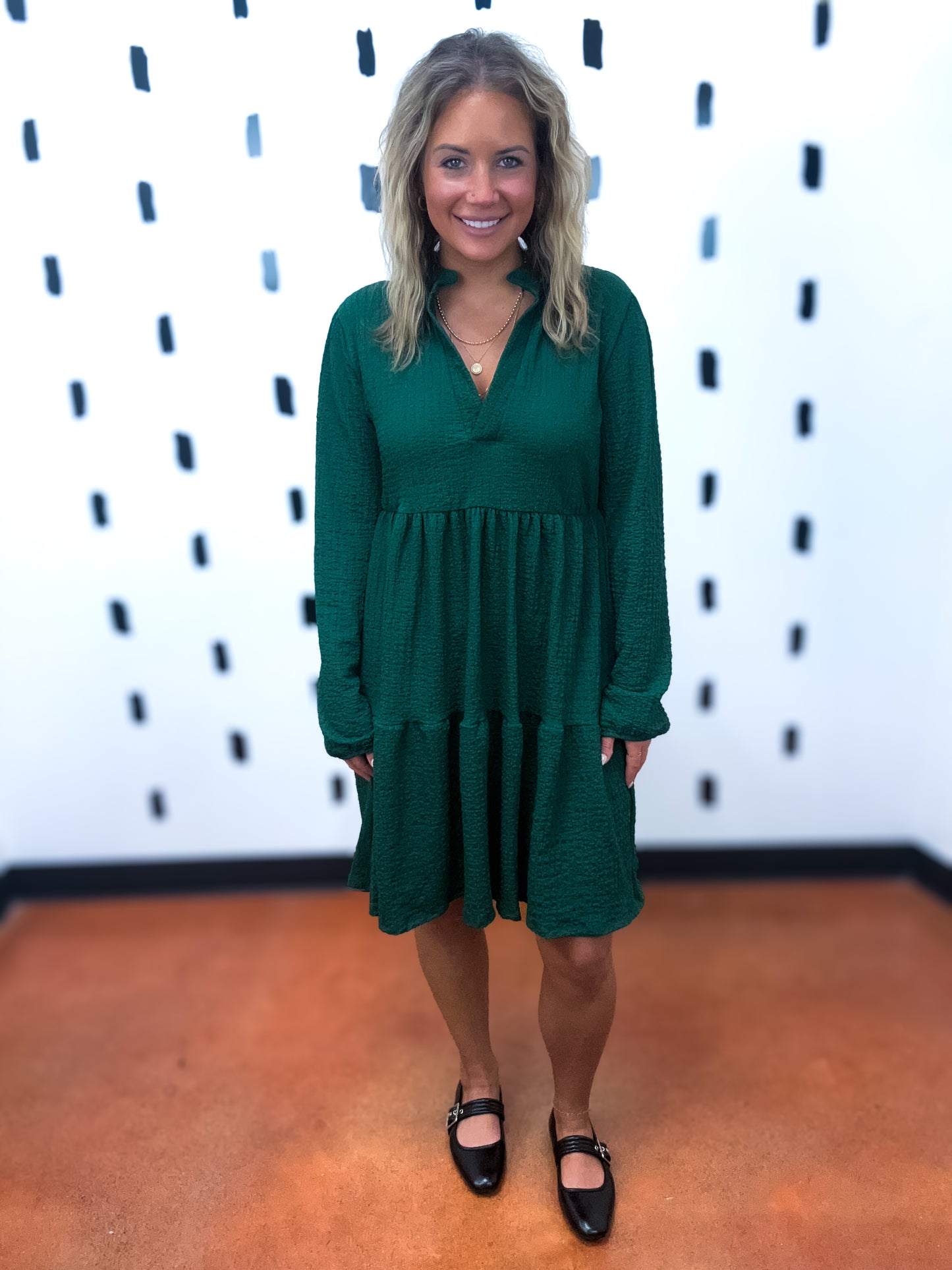 Hunter Green Long Sleeve Collar Dress