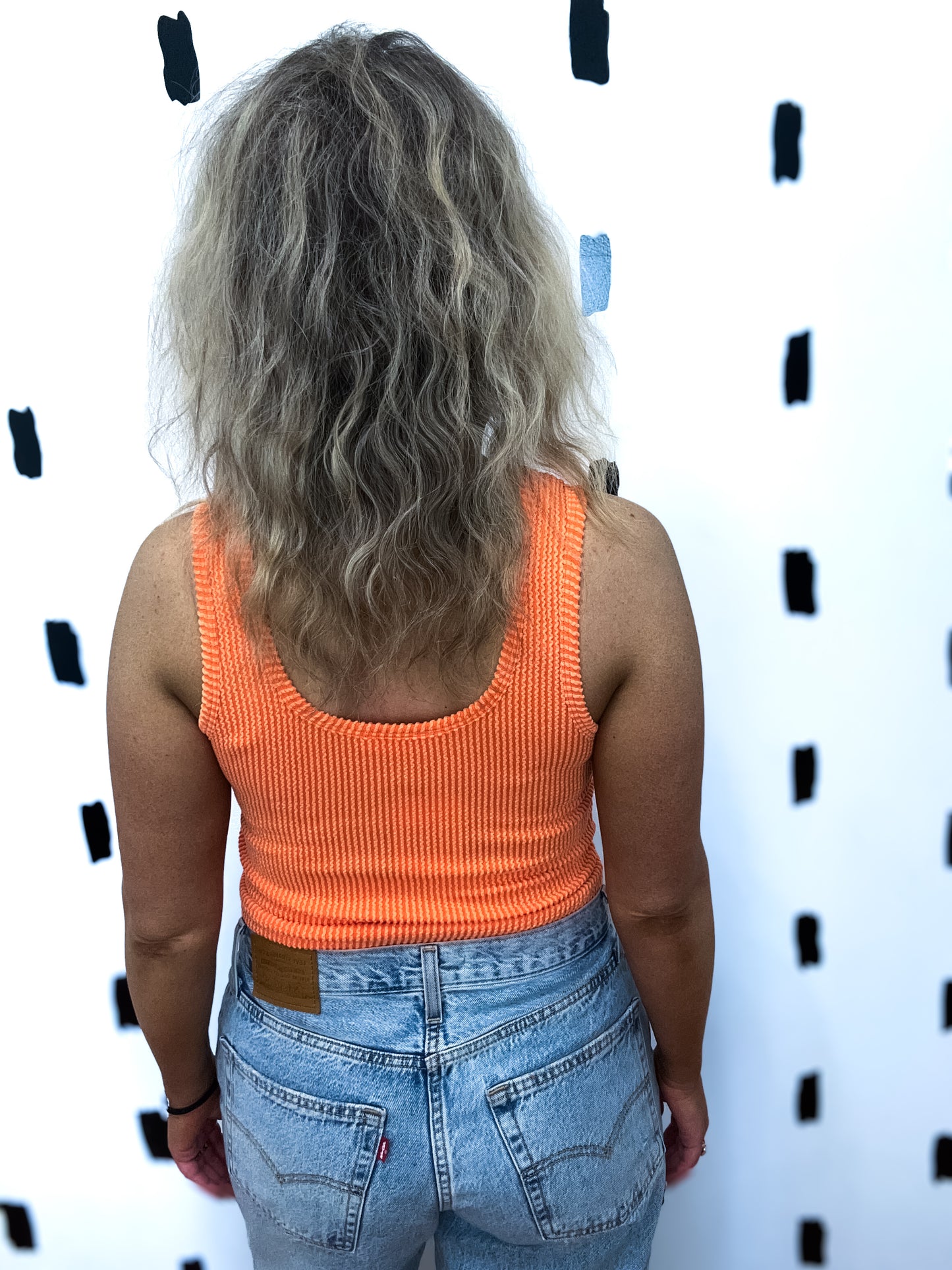Orange Rib Scoop Neck Crop Tank
