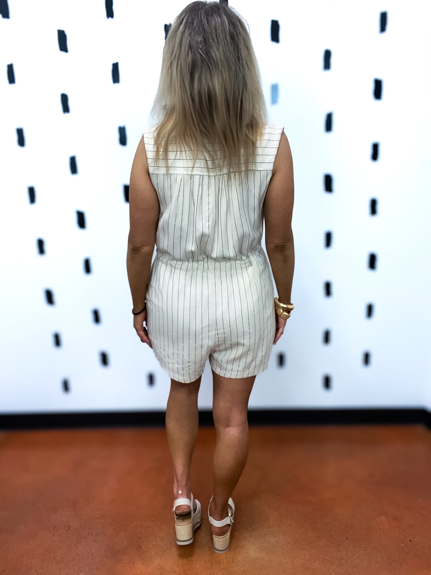 Natural Drawstring Waist Romper