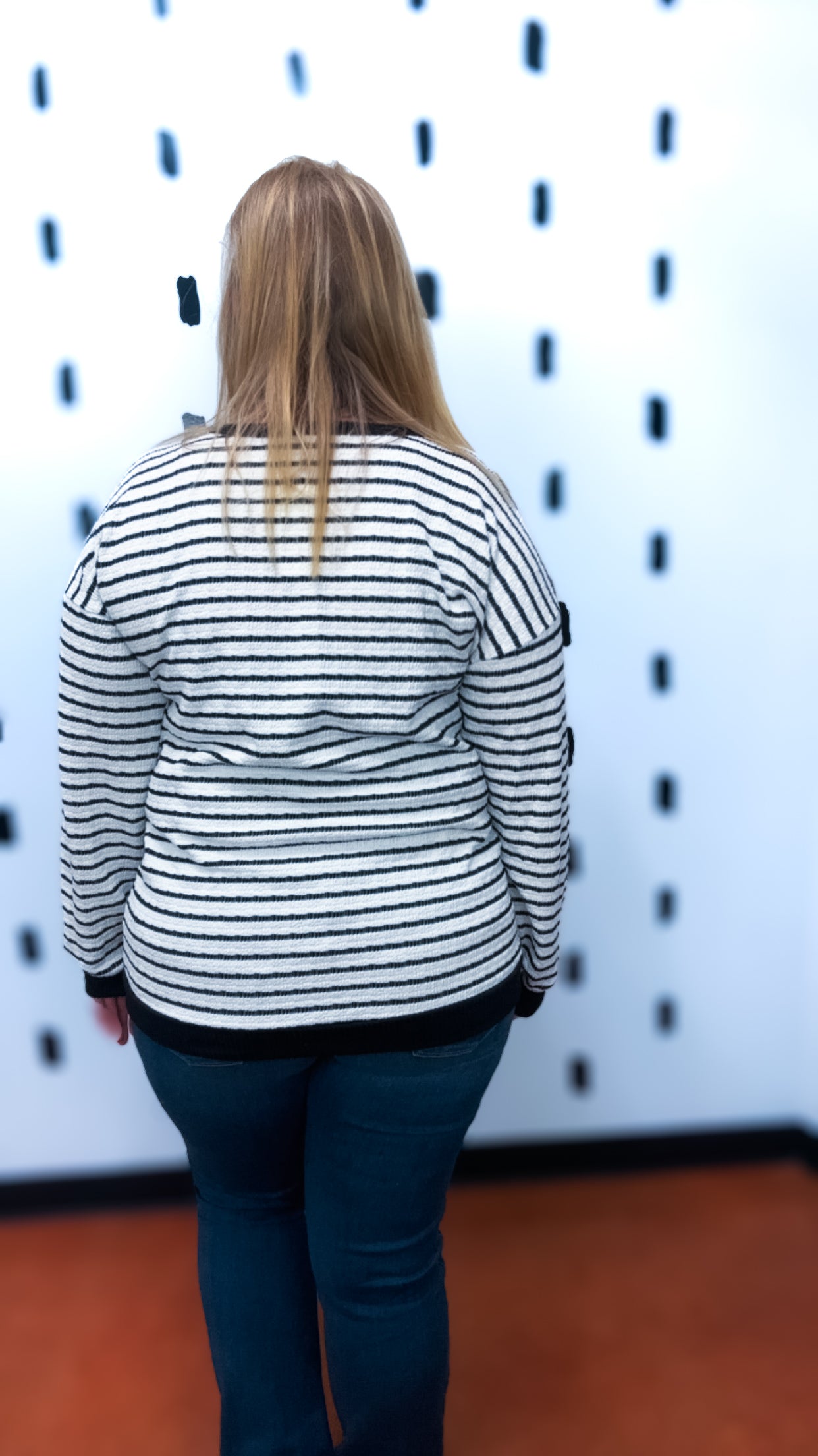 Cream/Black Long Sleeve Stripe Top