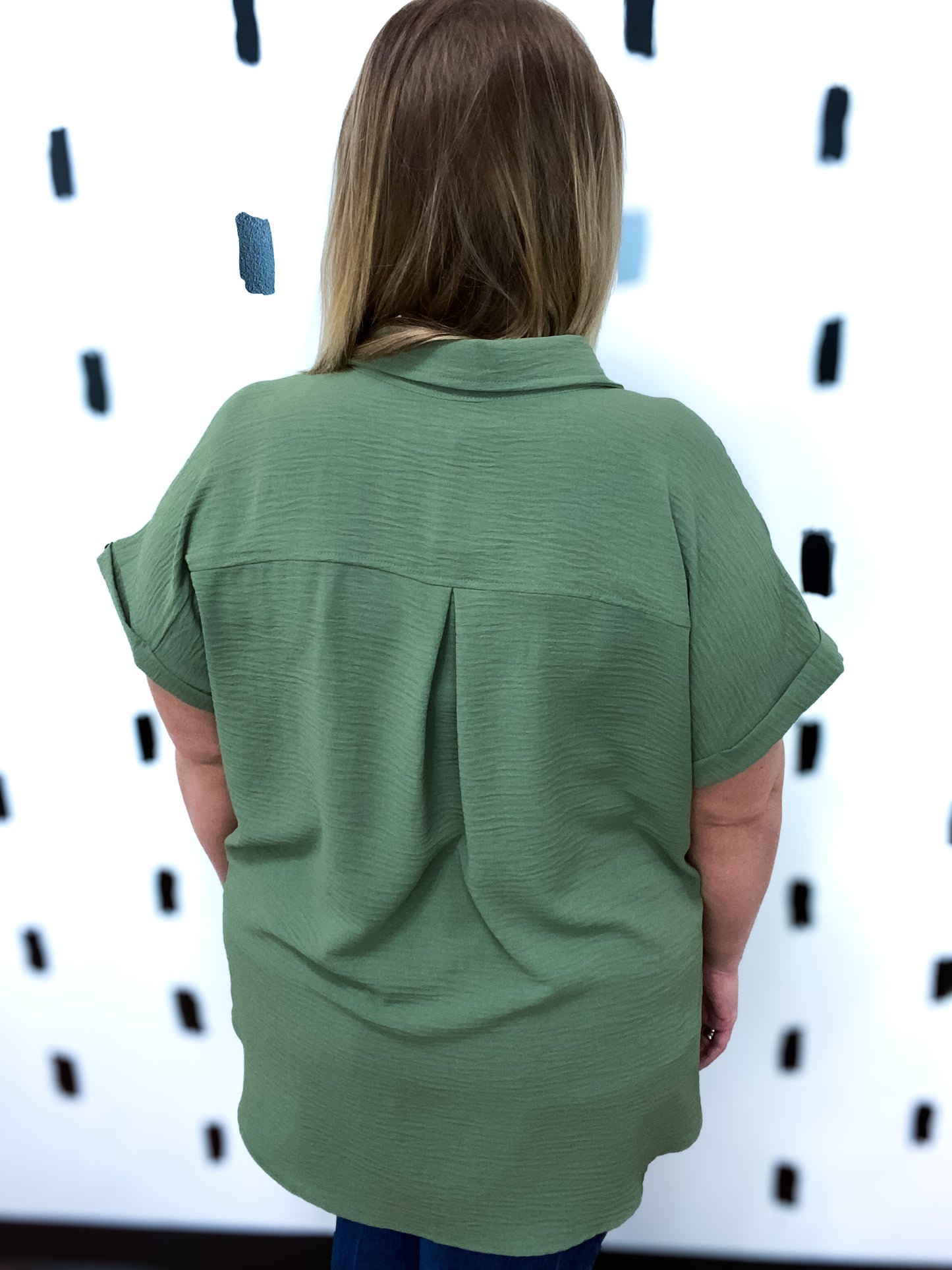 Lt. Olive Short Sleeve Button Up Blouse