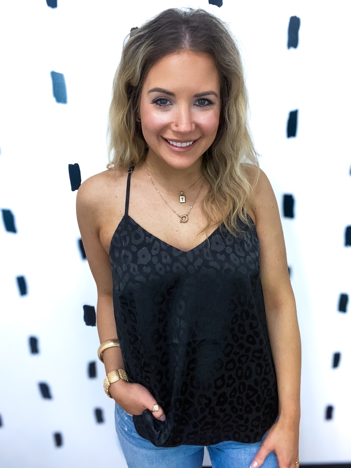 Black Leopard Satin Cami