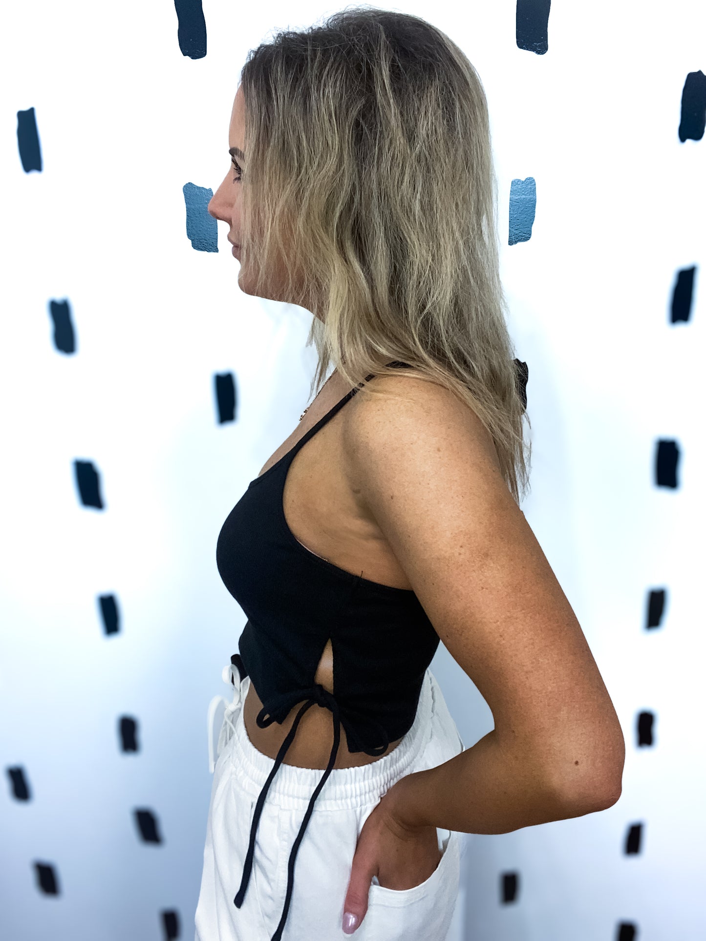 Black Cropped Side Tie Tank