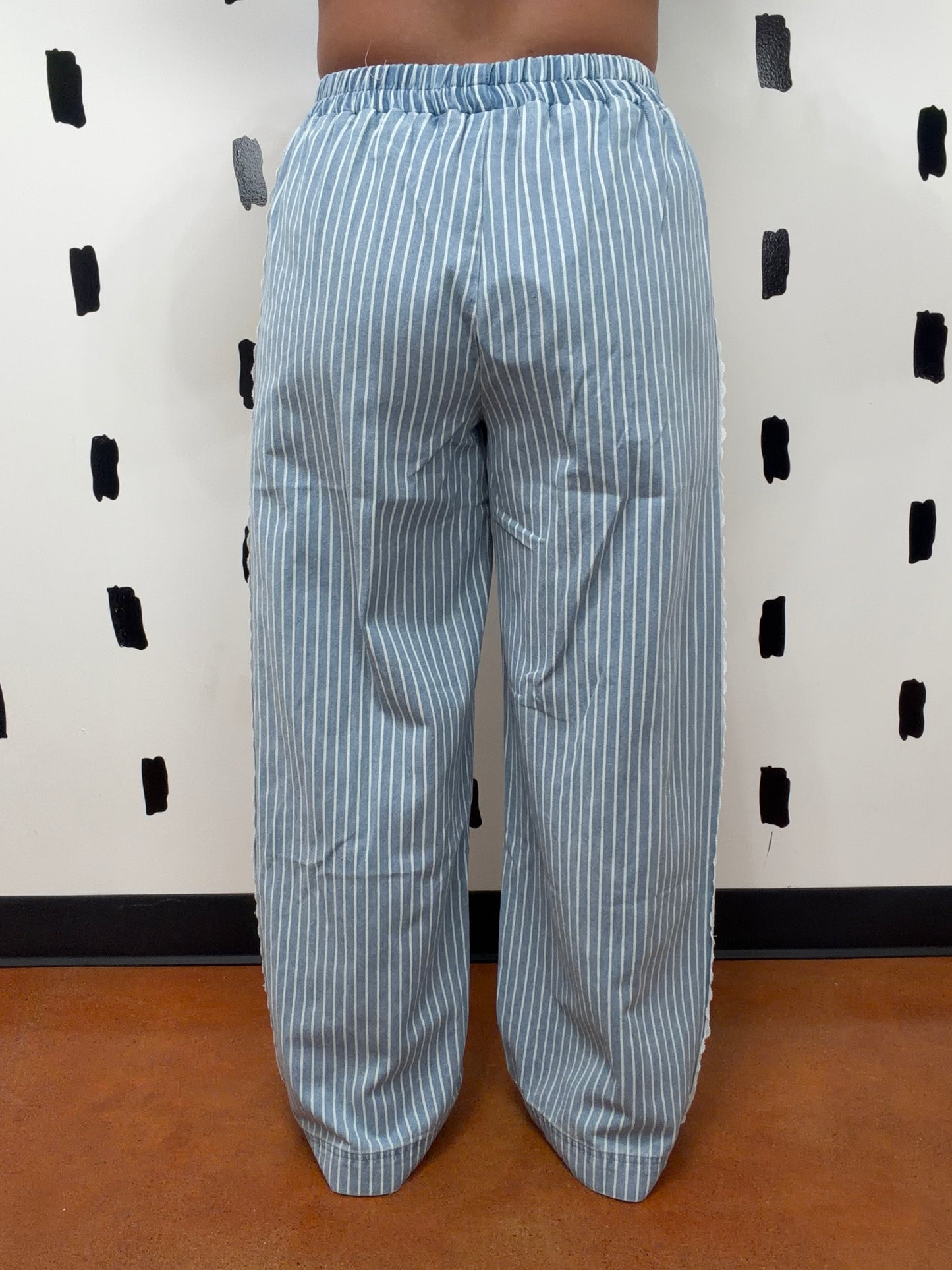 Denim Striped Lace Side Wide Leg Pants
