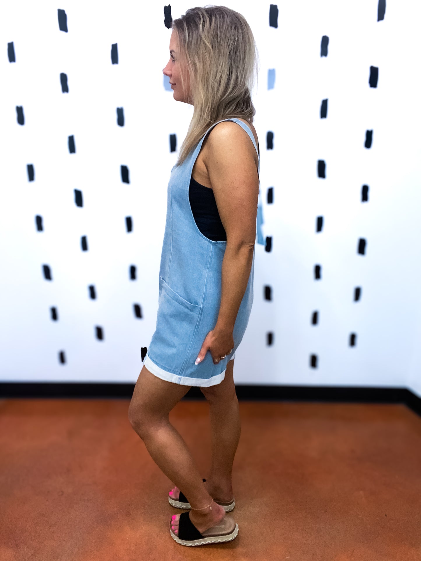 Light Blue V-Neck Pocket Detail Romper