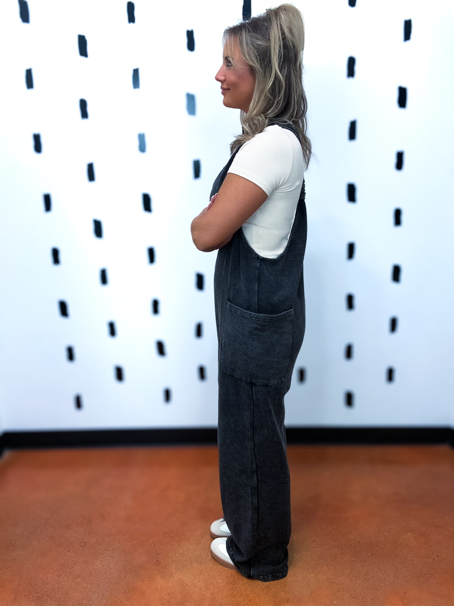 Black Mineral Washed Lounge Jumpsuit