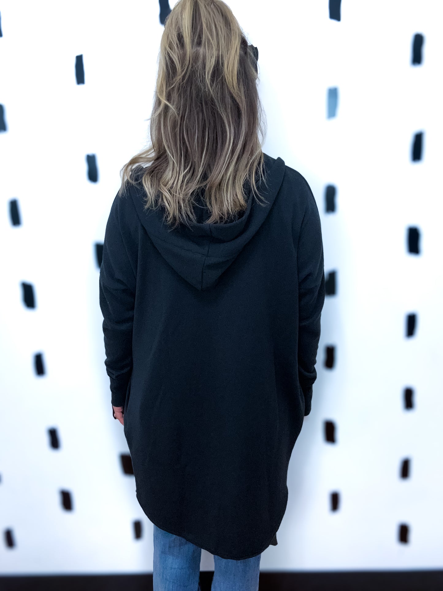 Black Open Front Hoodie Cardigan