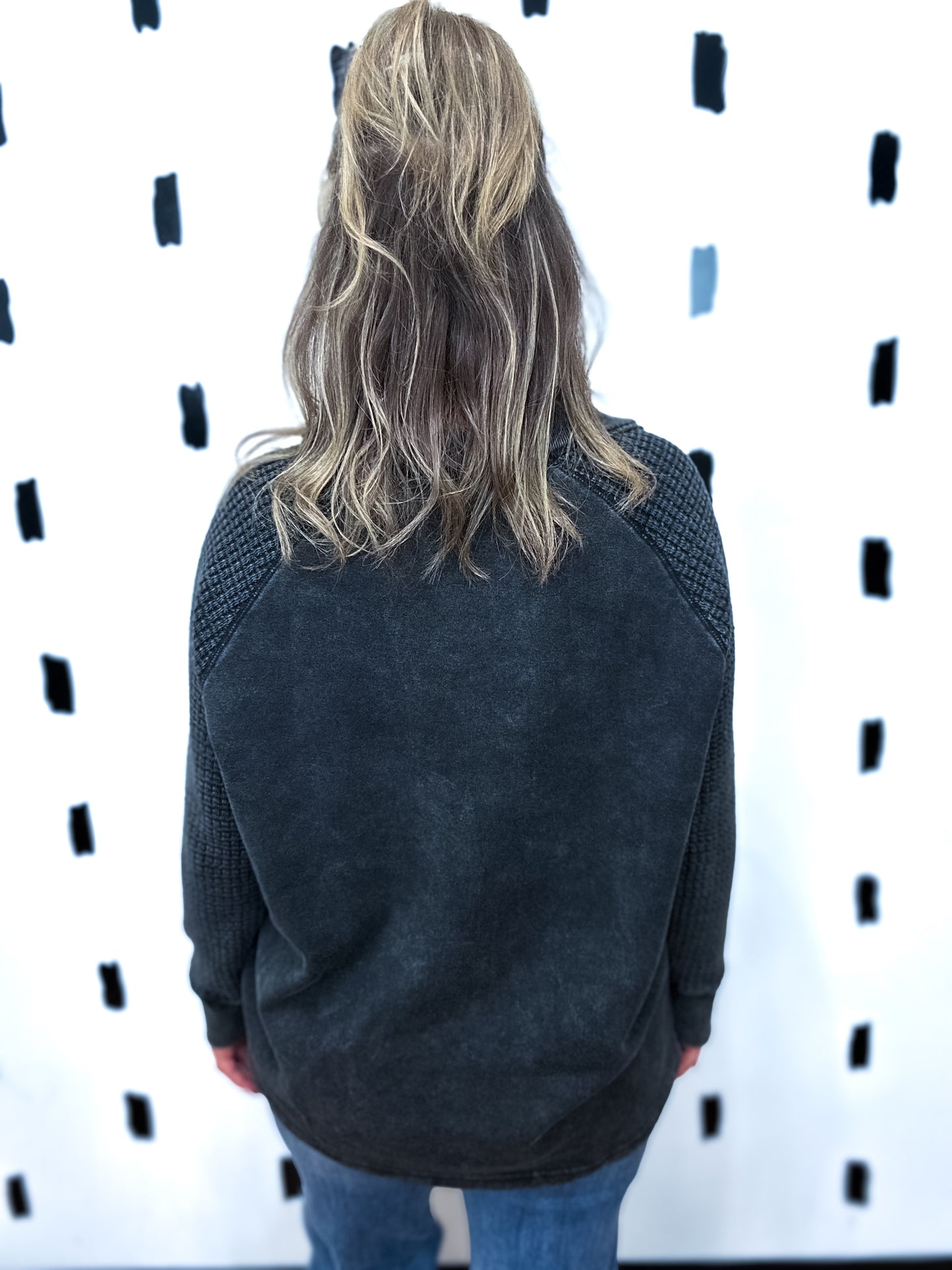 Black Waffle Knit Henley Top