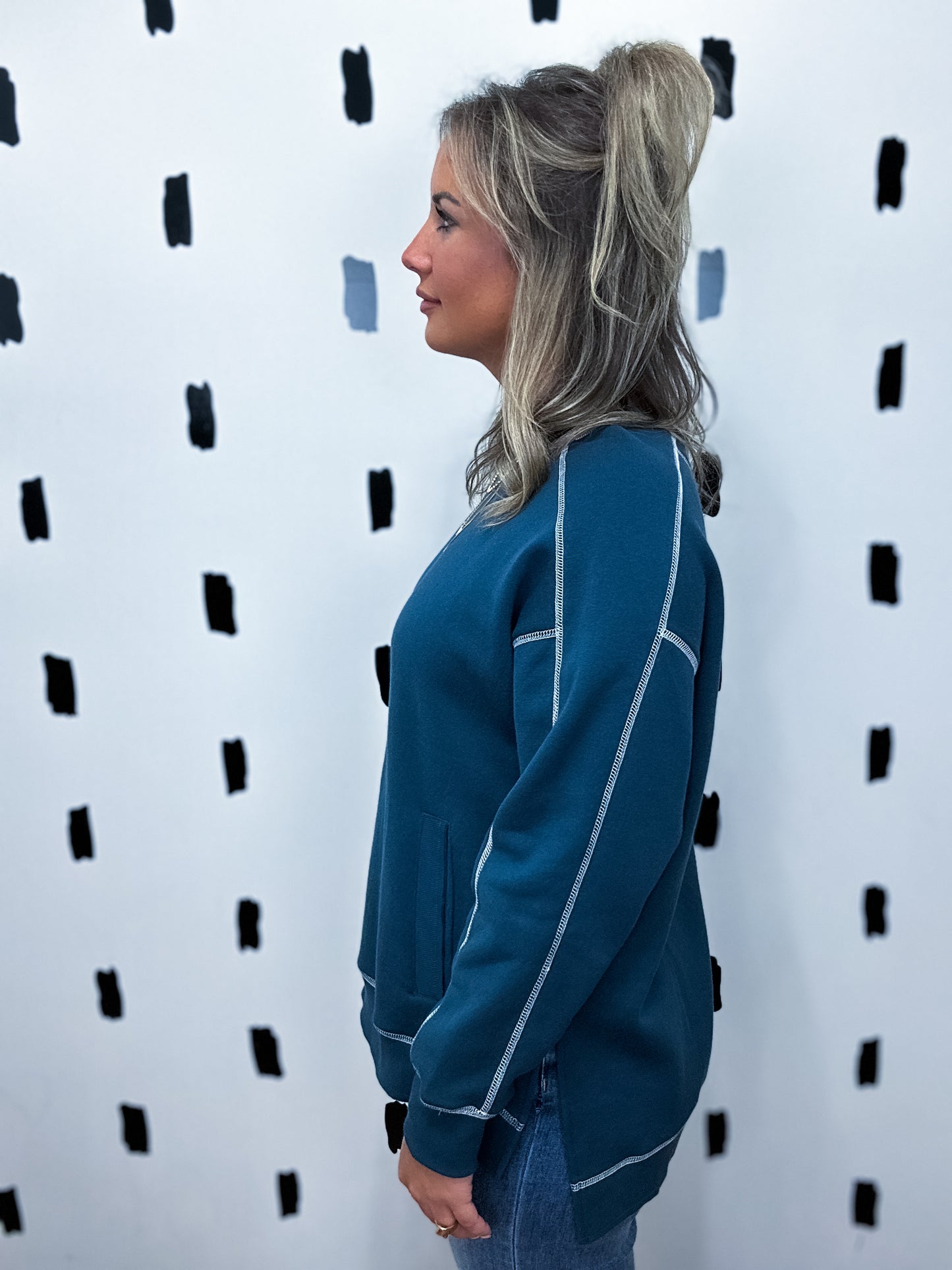 Midnight/Ivory Stitchline Boxy Sweatshirt