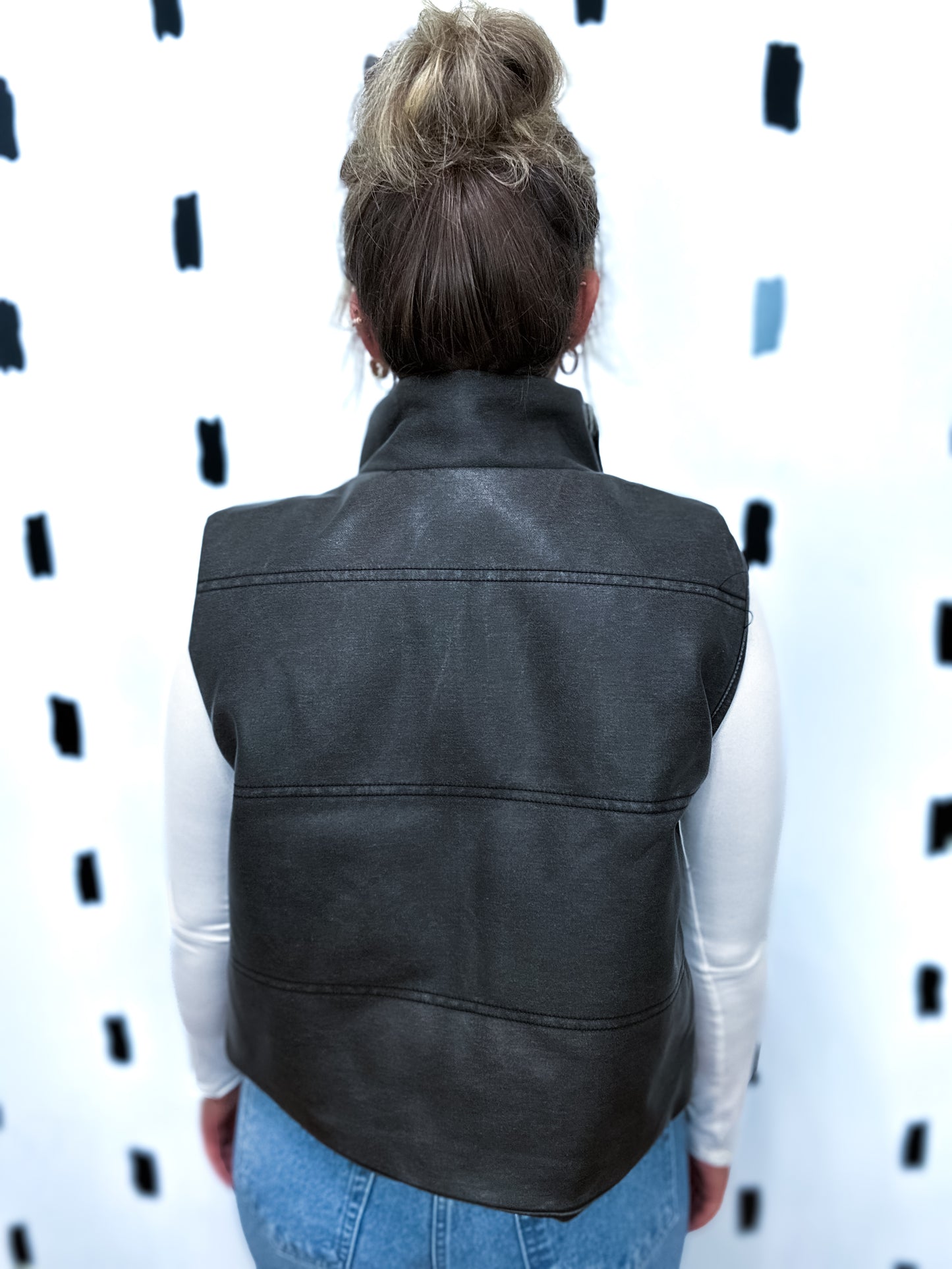 Vintage Black Faux Leather Vest