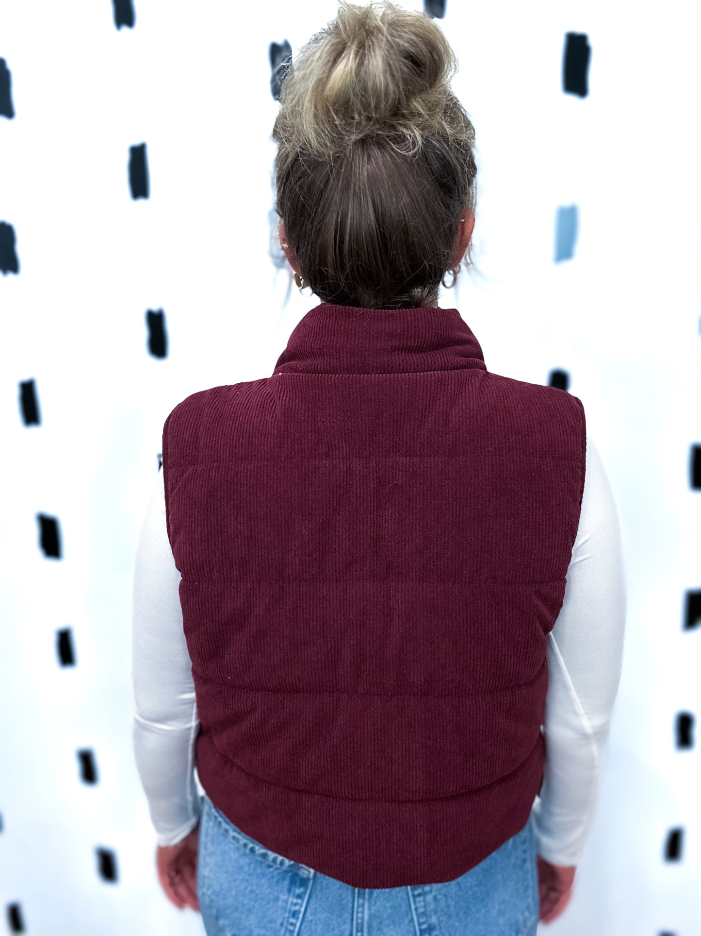 Wine High Neck Corduroy Puffer Vest