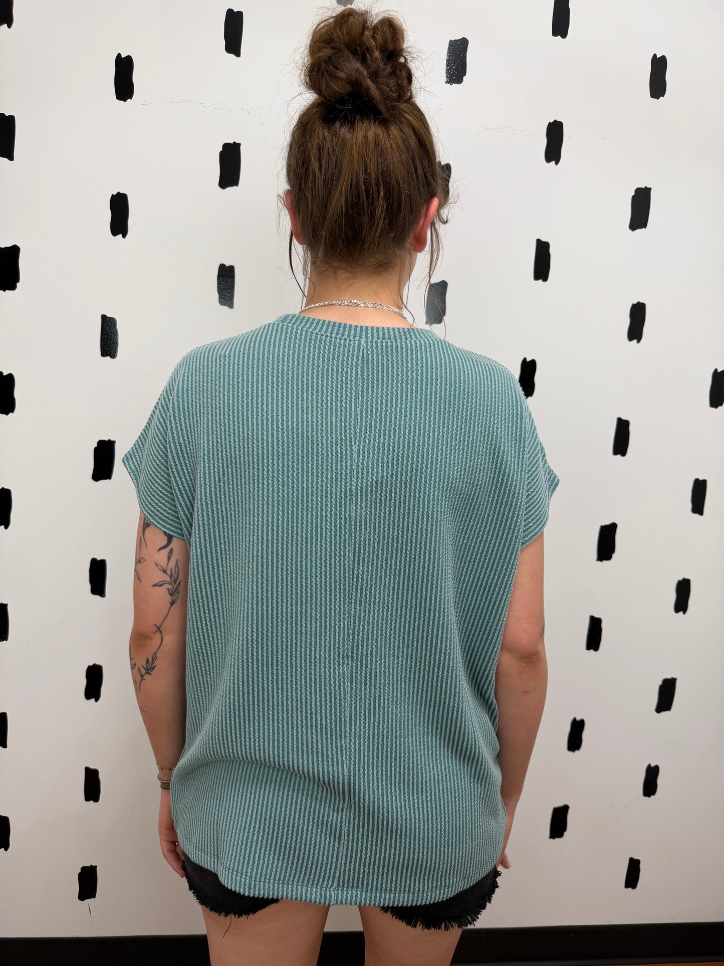 Jade Short Sleeve Ribbed Front Pocket Top