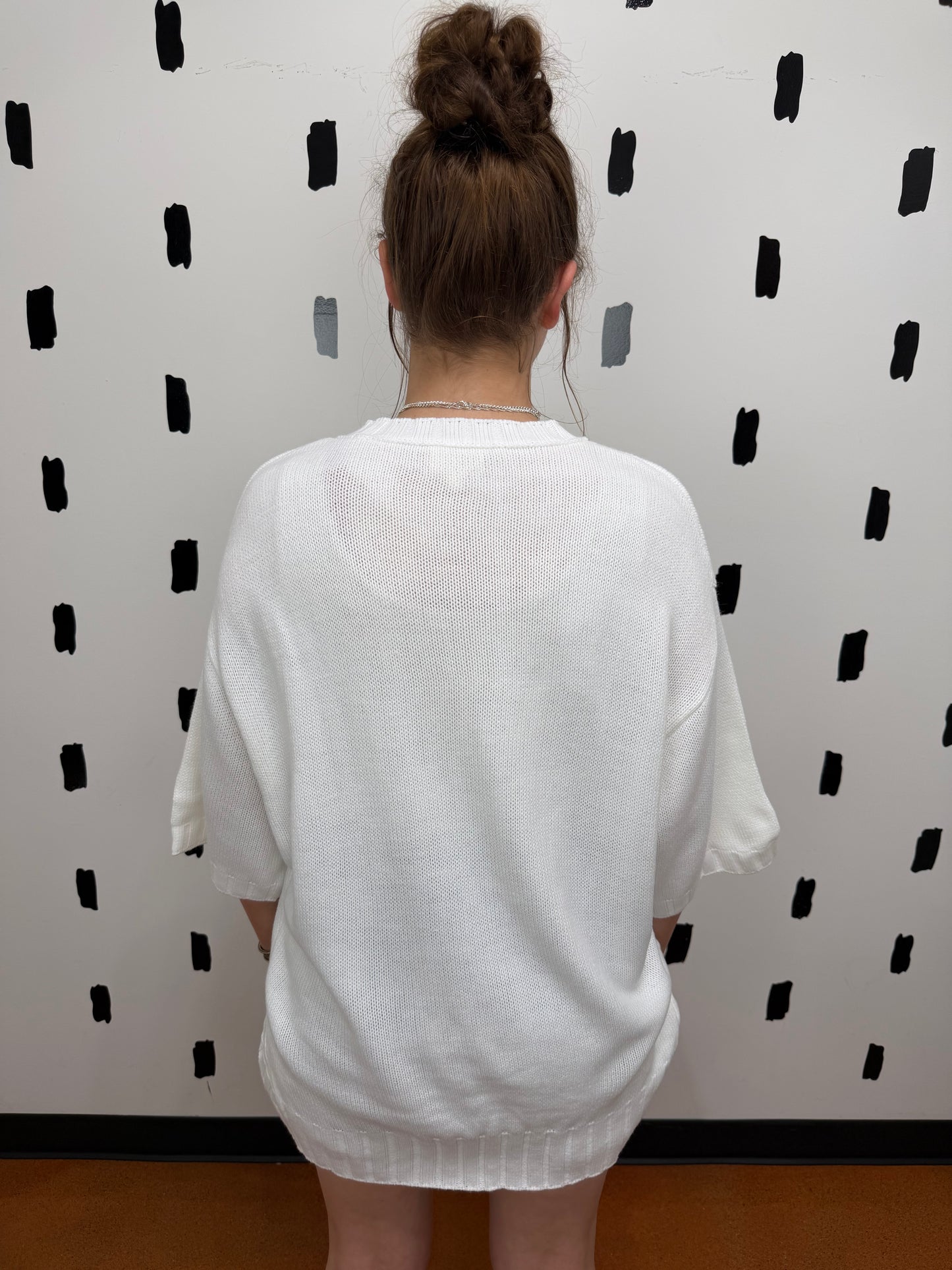 Ivory High-Low Ribbed Hem Short Sleeve Top