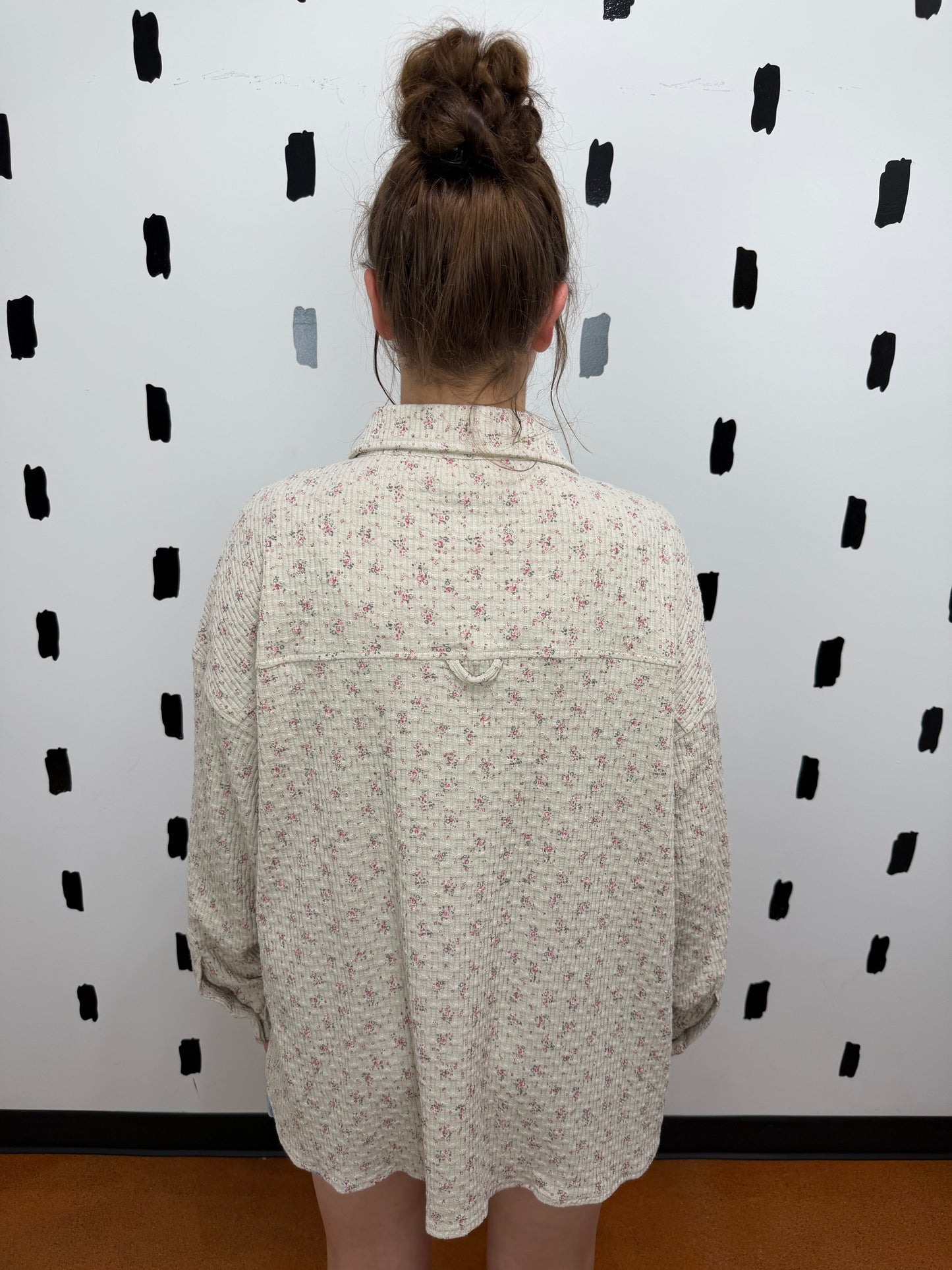 Oatmeal Floral Textured Button Up Top