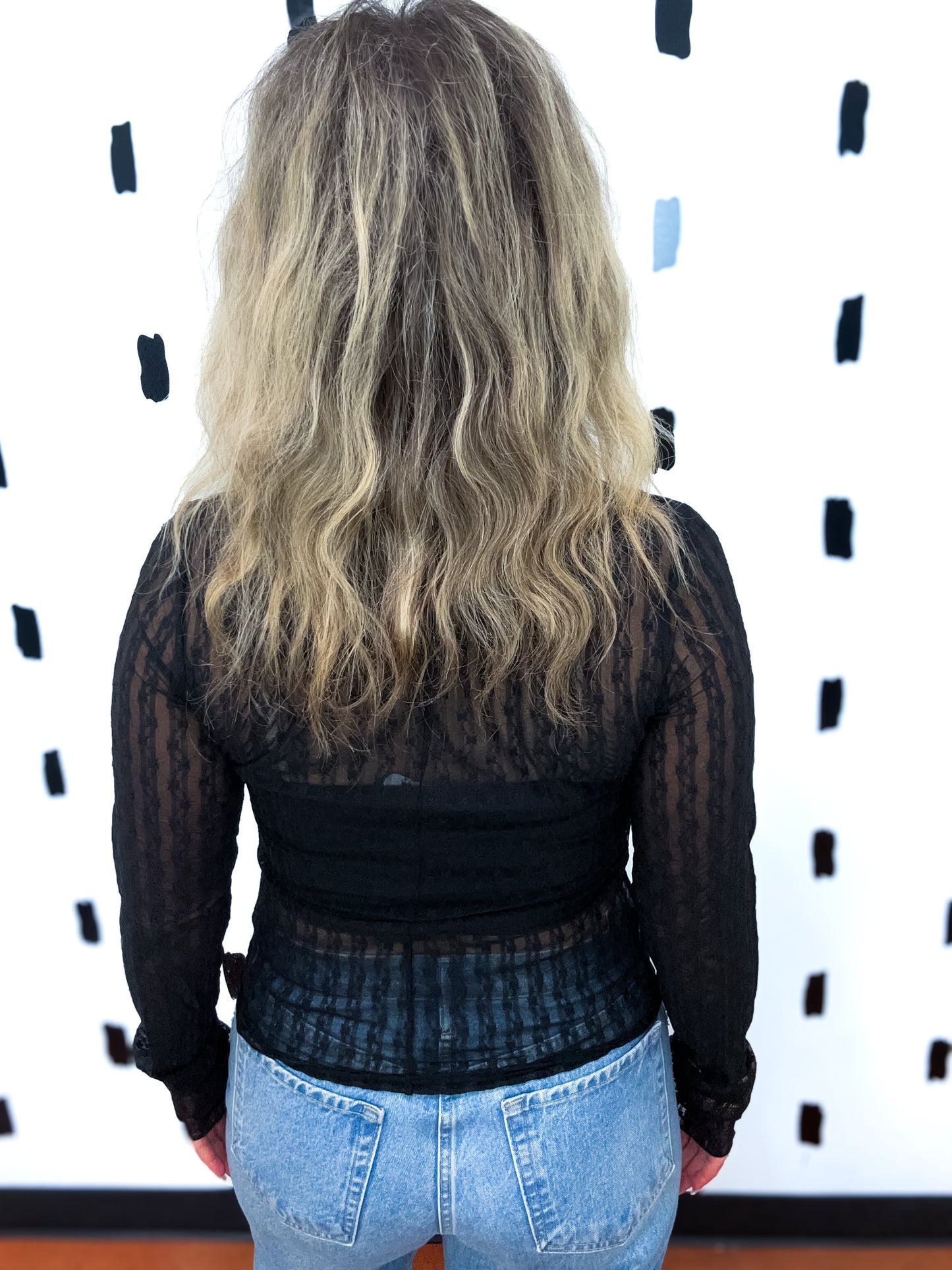 Semi Sheer Lace Long Sleeve Top