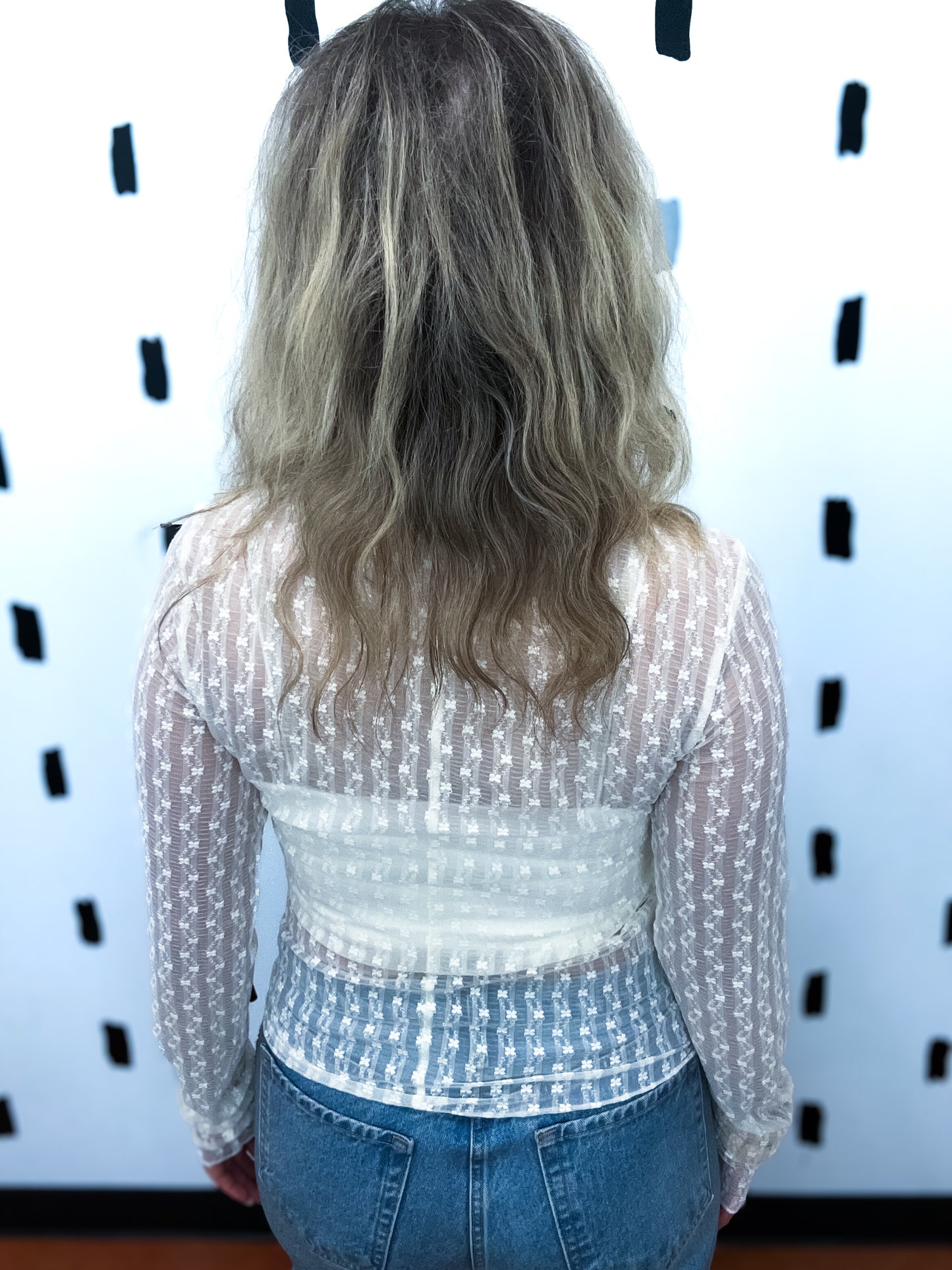 Semi Sheer Lace Long Sleeve Top