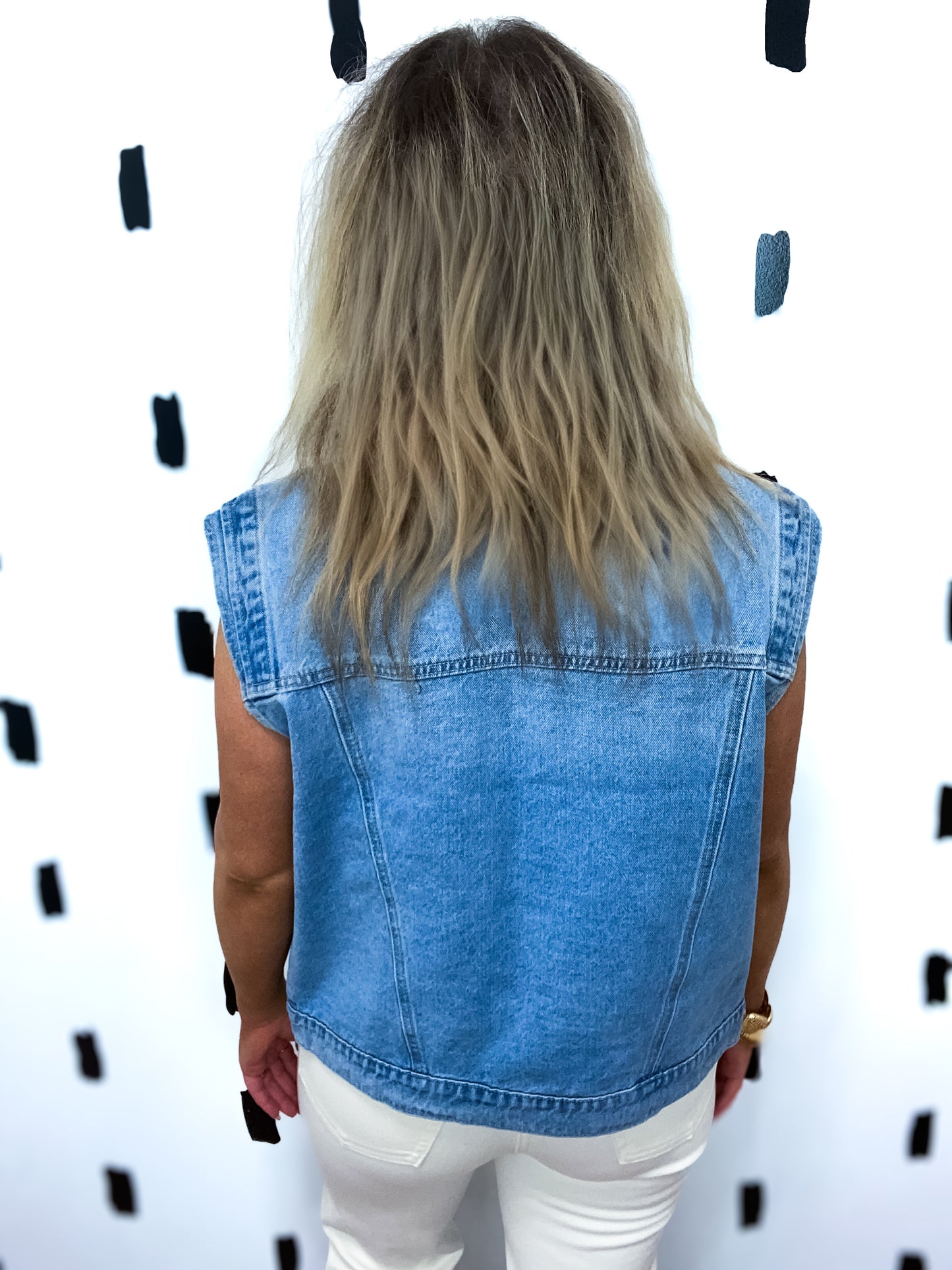 Med Wash Oversized Denim Vest