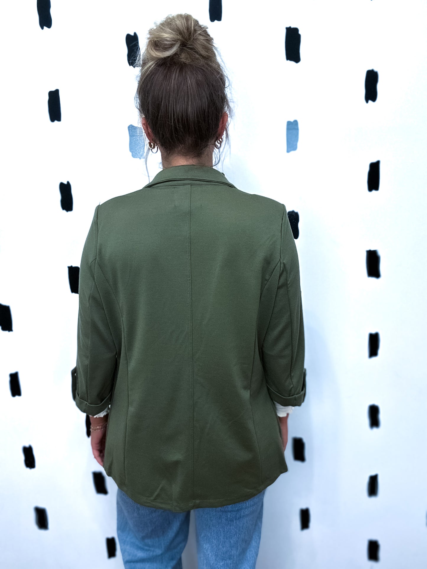 Olive Green Open Front Blazer