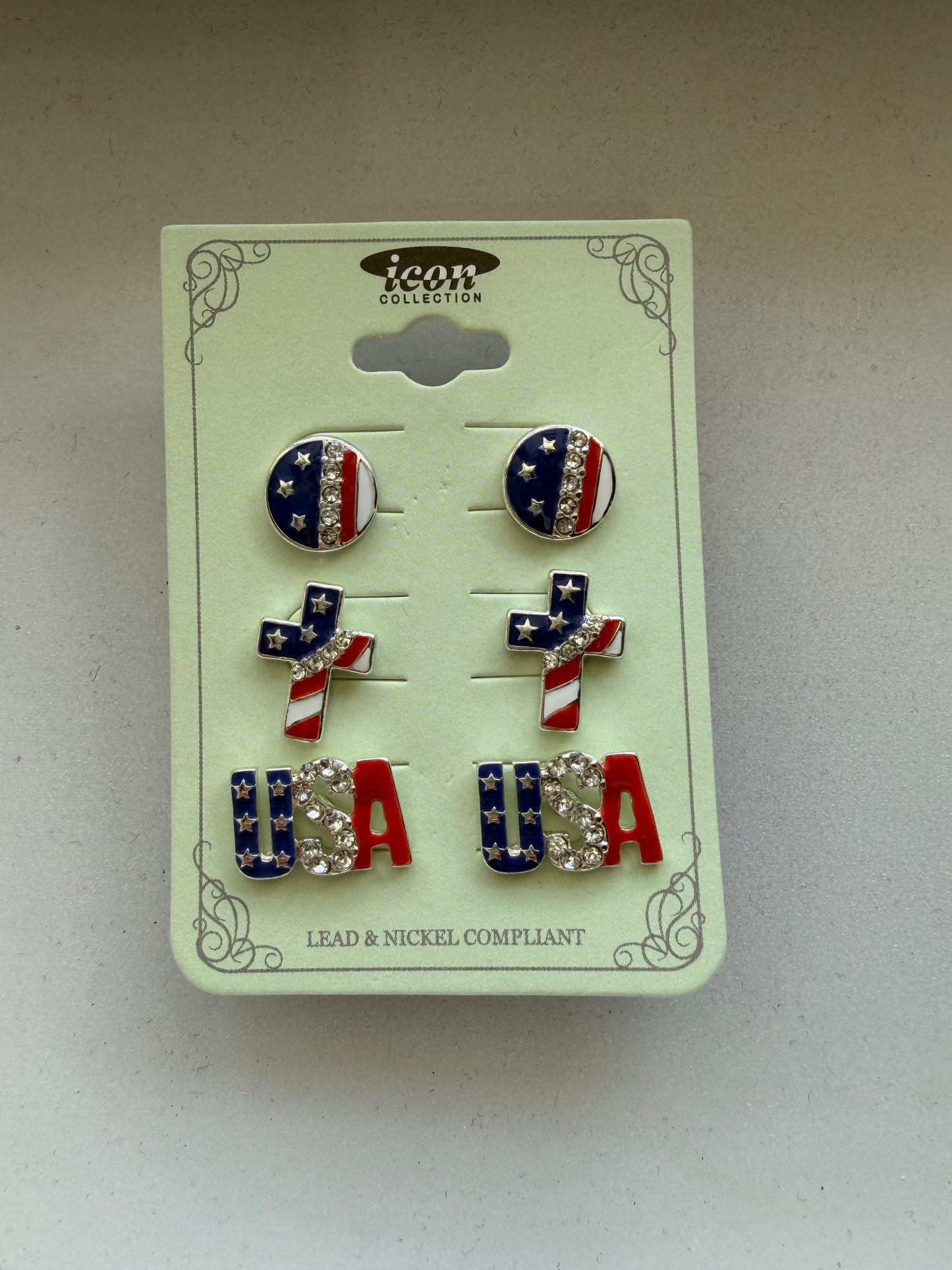 Circle/Cross/USA Earring Set