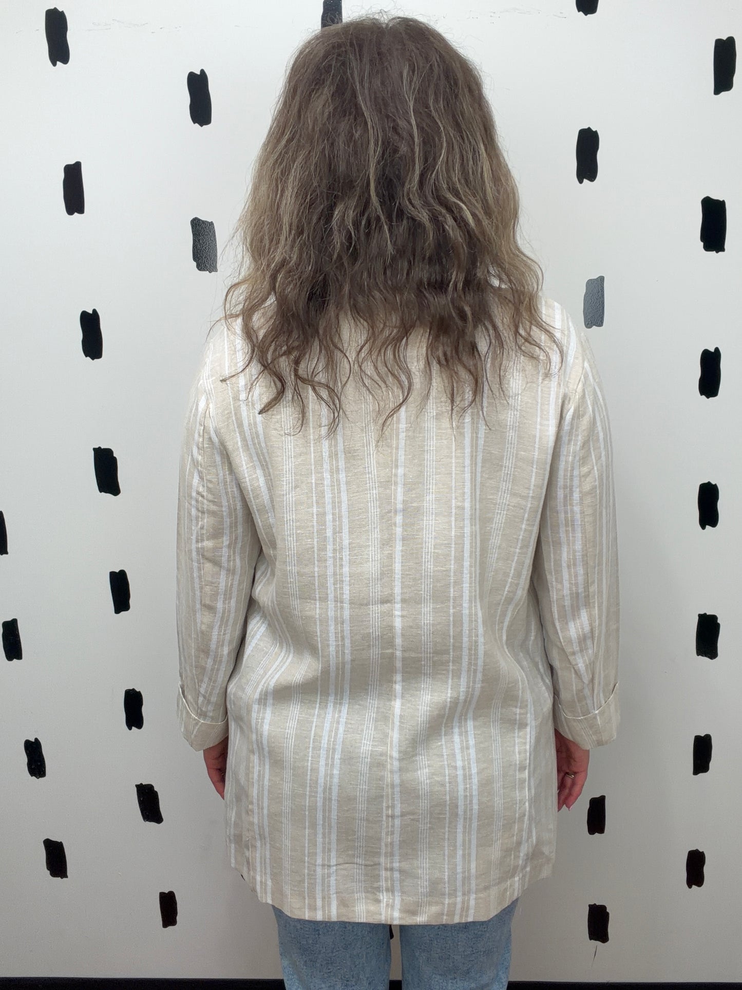 Tan/White Linen Blend Stripe Blazer
