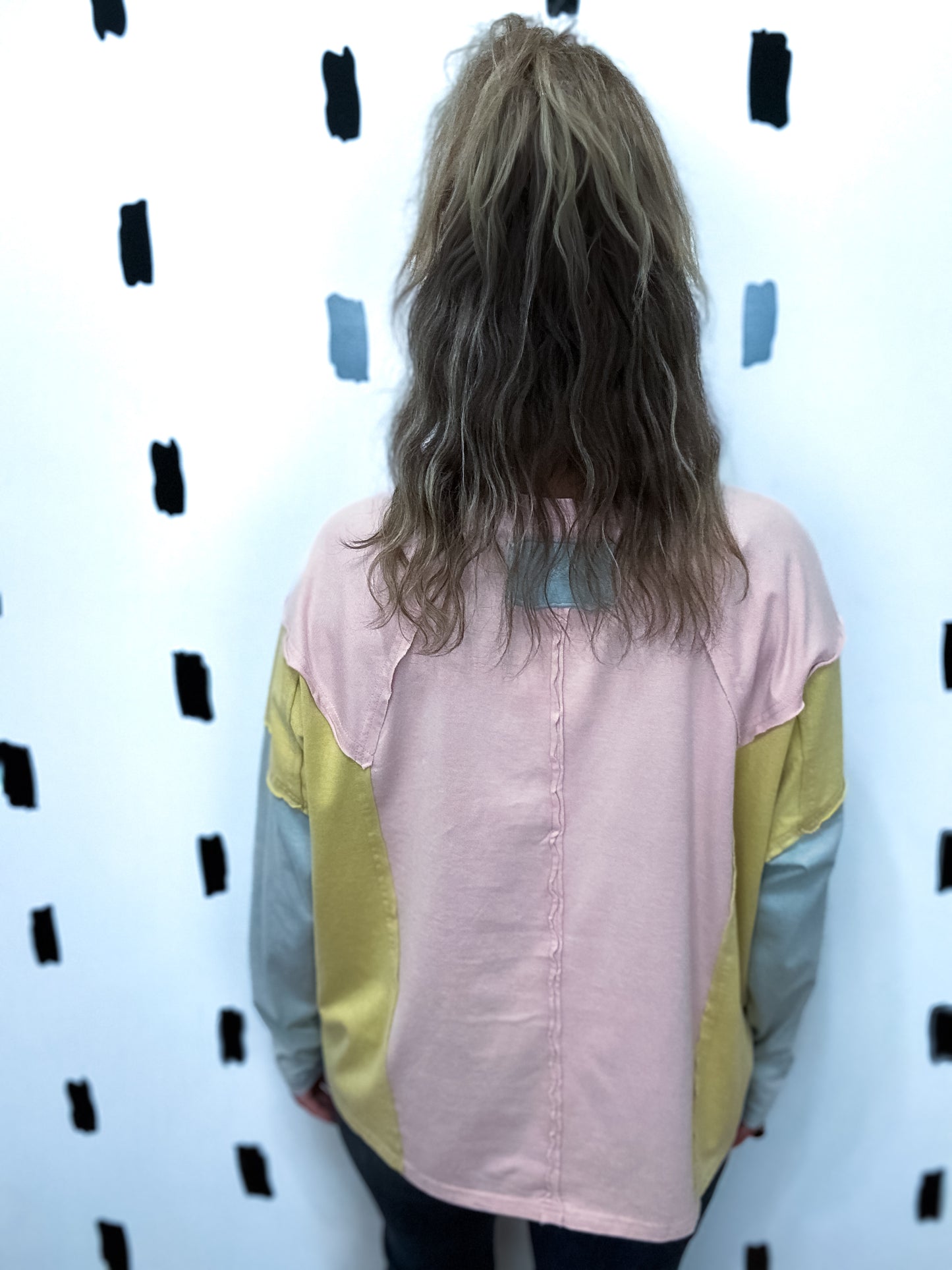Pink/Blue Colorblock Patchwork Long Sleeve Top