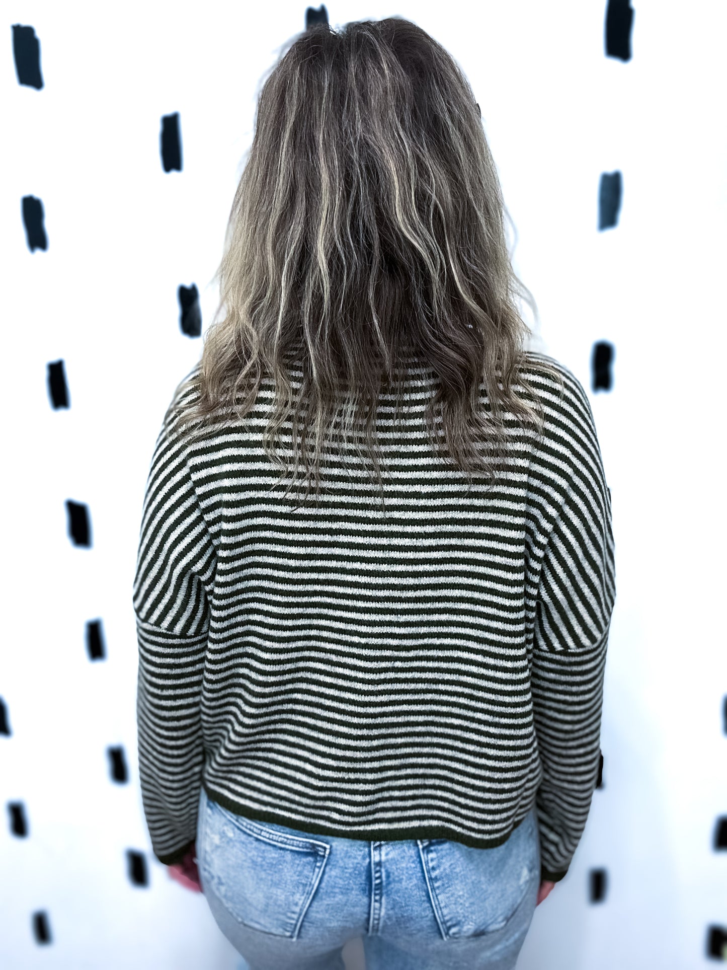 Olive Striped Raw Edge Knit Cardigan