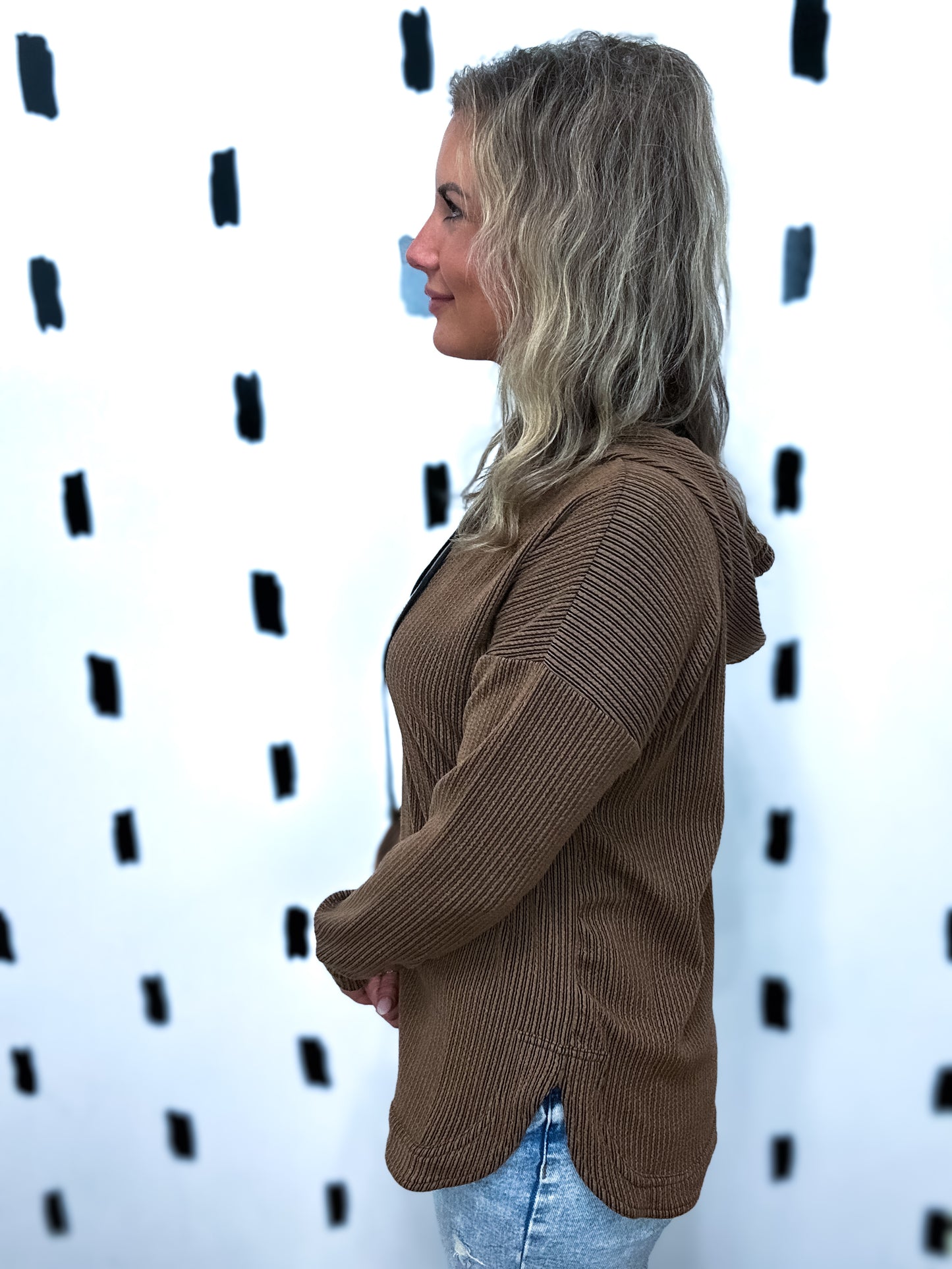 Caramel V-Neck Hoodie Sweatshirt