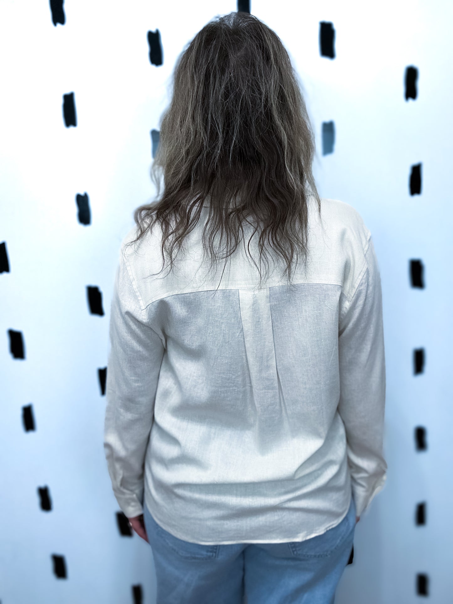 Natural Long Sleeve Linen Blend Top