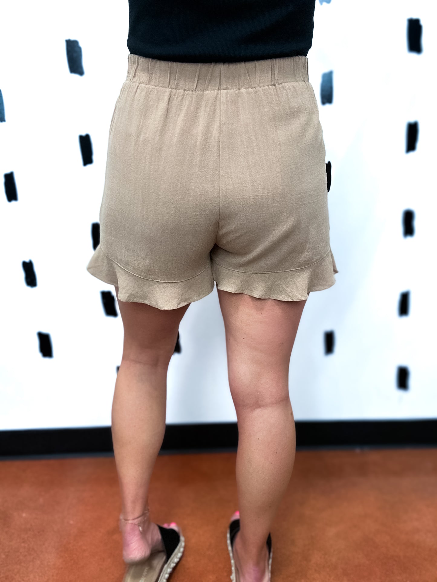 Taupe Flared Hem Elastic Band Shorts