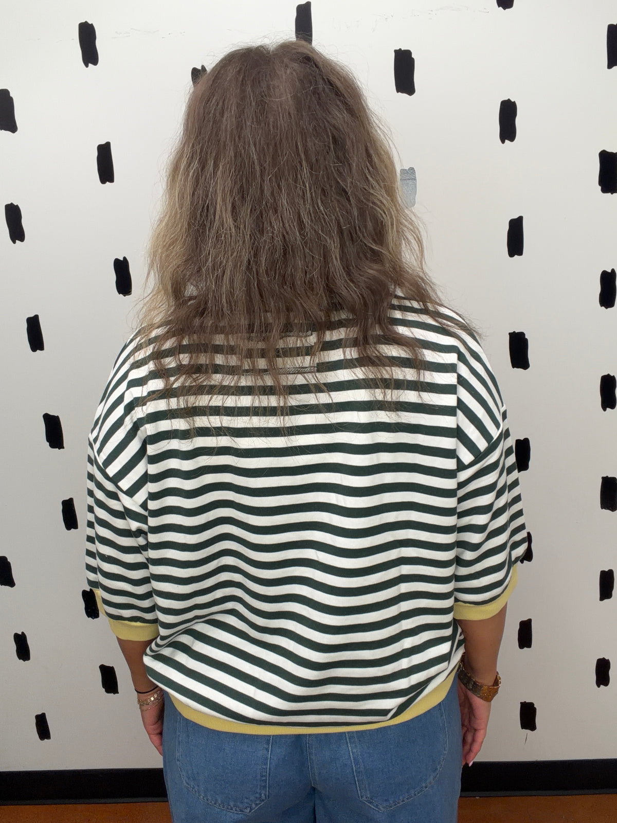 Hunter Green Stripe Short Sleeve Knit Top