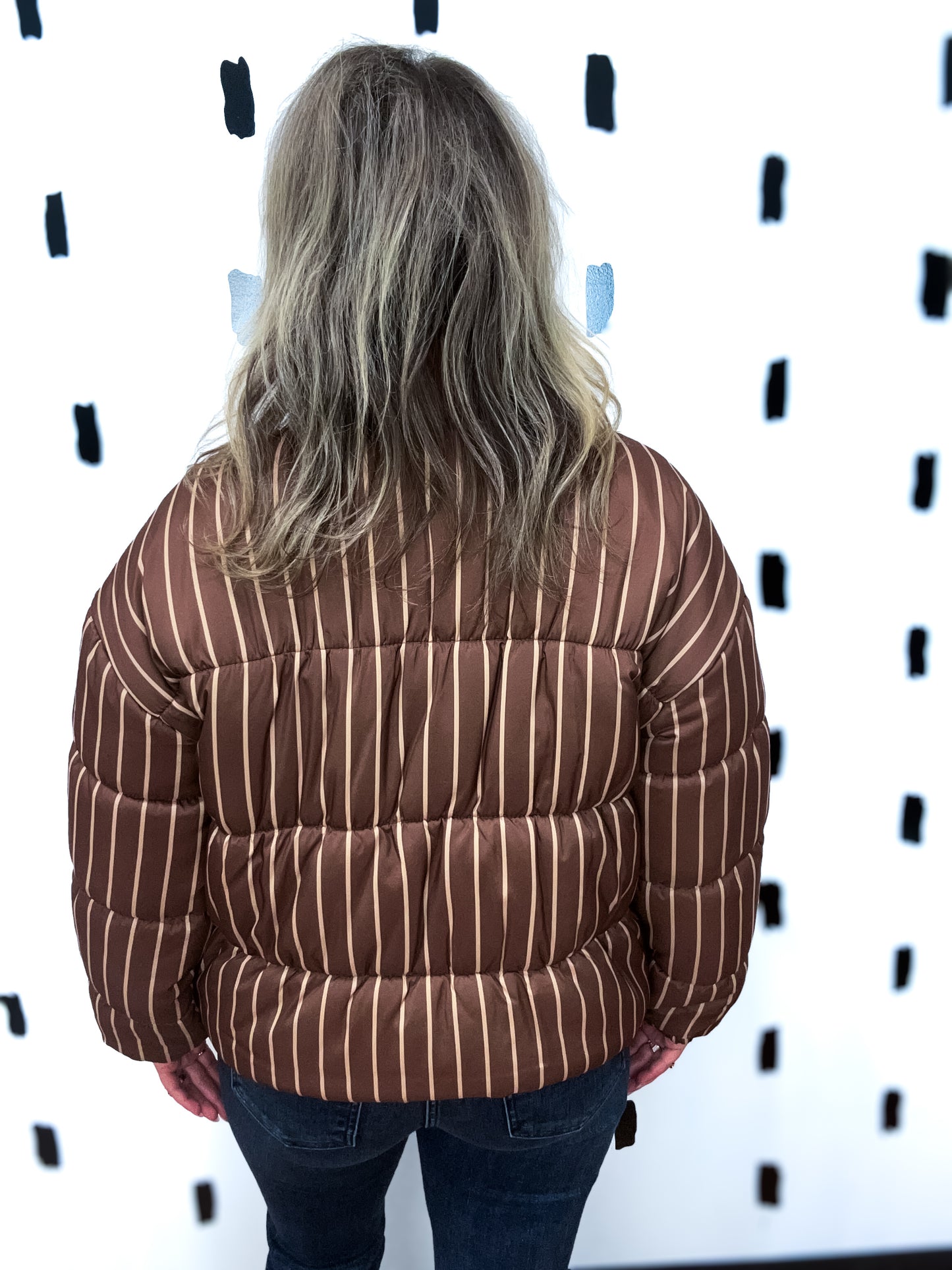 Brown Striped Puffer Coat