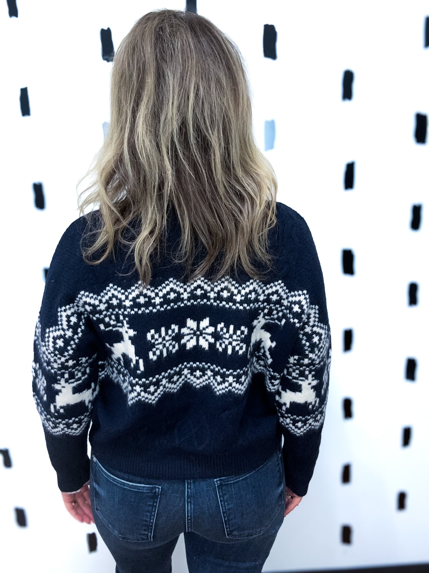 Navy Snowflake Deer Knit Sweater