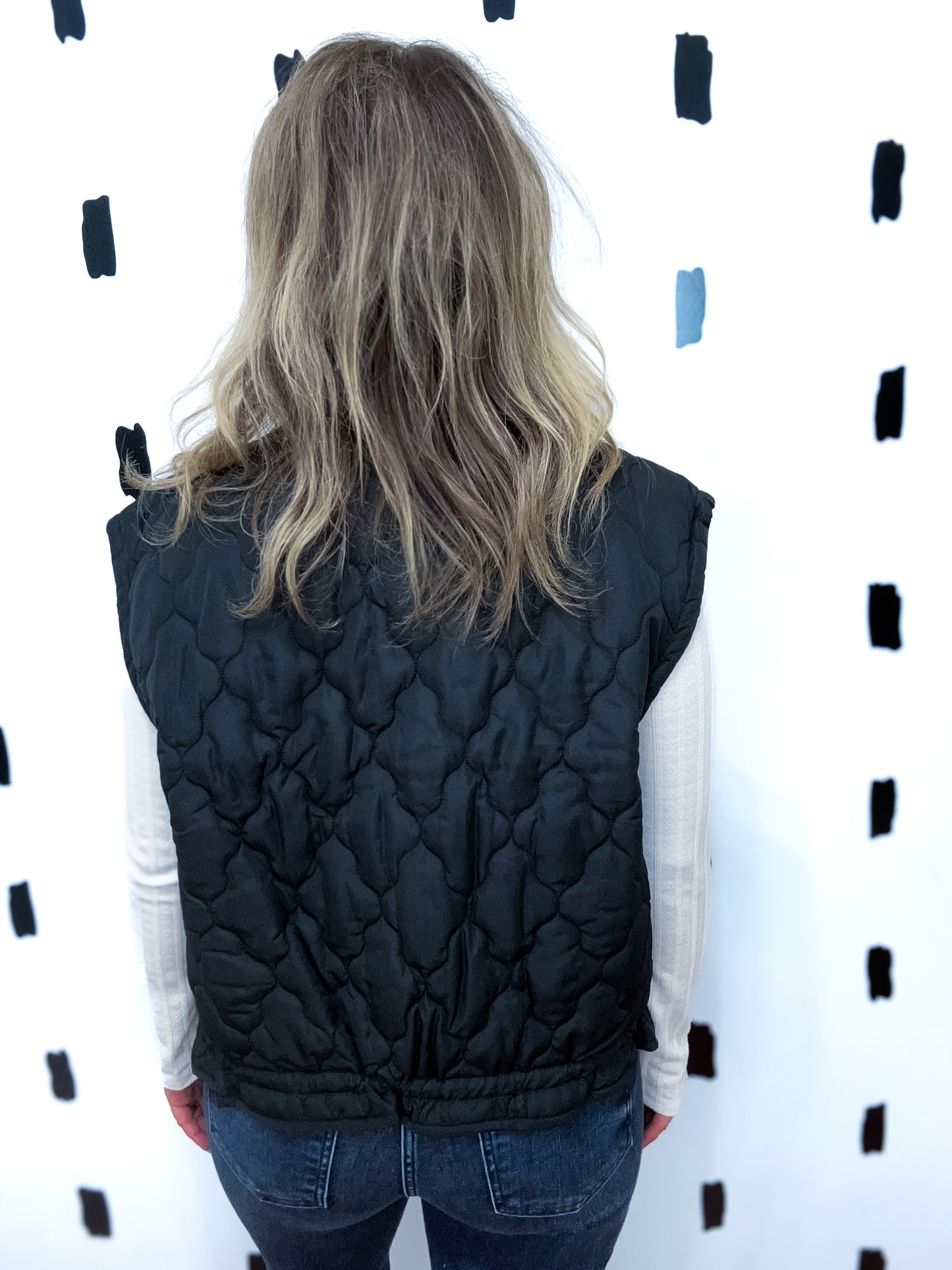 Black Snap Button Quilted Puffer Vest